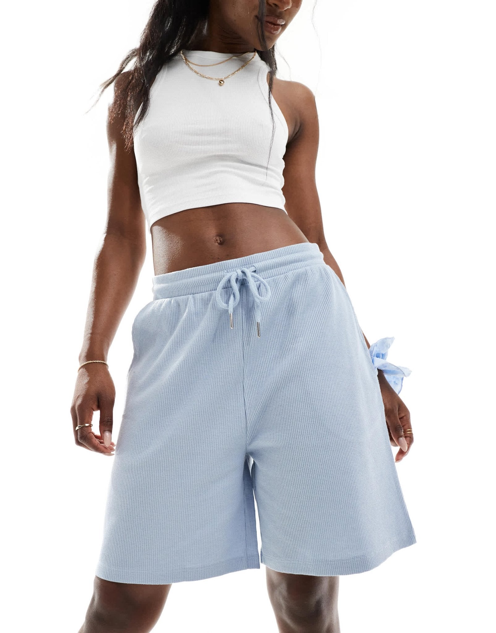 ASOS DESIGN waffle longline short in blue - ASOS Sample Sale