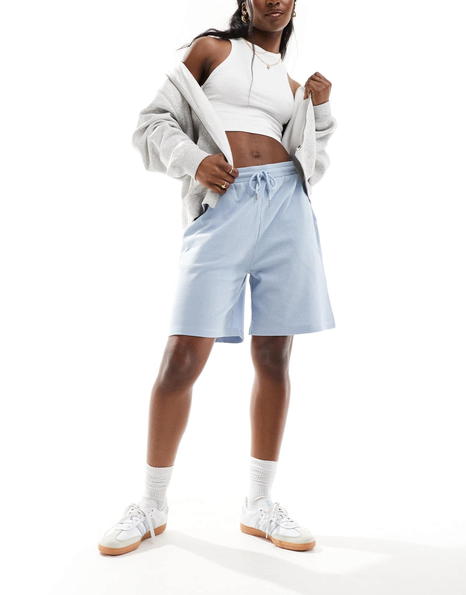 ASOS DESIGN waffle longline short in blue - ASOS Sample Sale