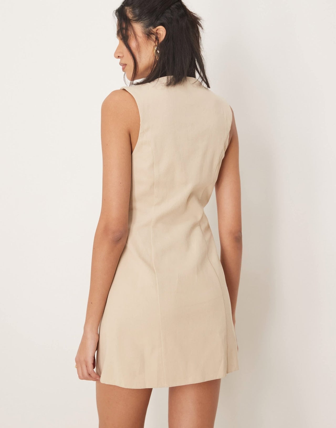 ASOS DESIGN waistcoat mini dress with gold button detail in stone - ASOS Sample Sale