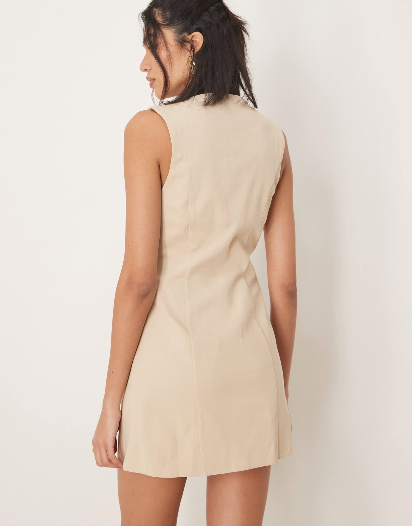 ASOS DESIGN waistcoat mini dress with gold button detail in stone - ASOS Sample Sale
