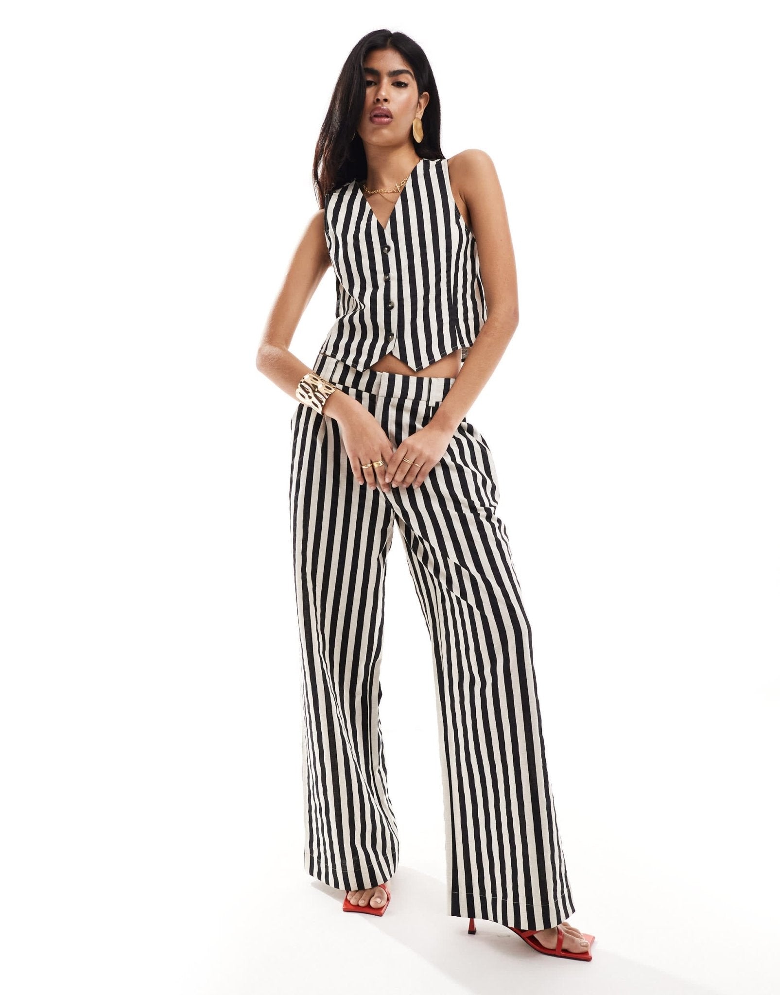 ASOS DESIGN waistcoat with linen in mono stripe co - ord - ASOS Sample Sale