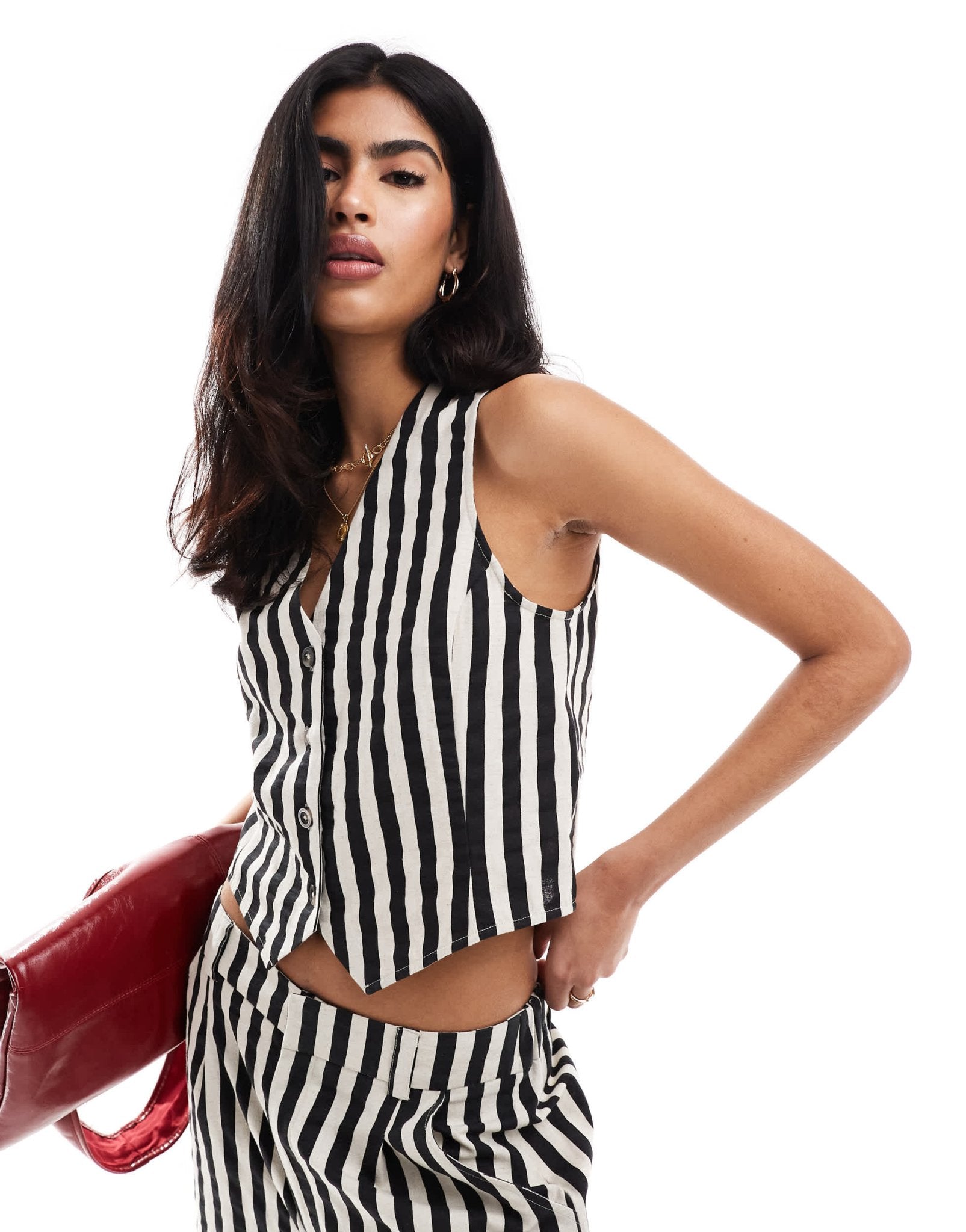 ASOS DESIGN waistcoat with linen in mono stripe co - ord - ASOS Sample Sale
