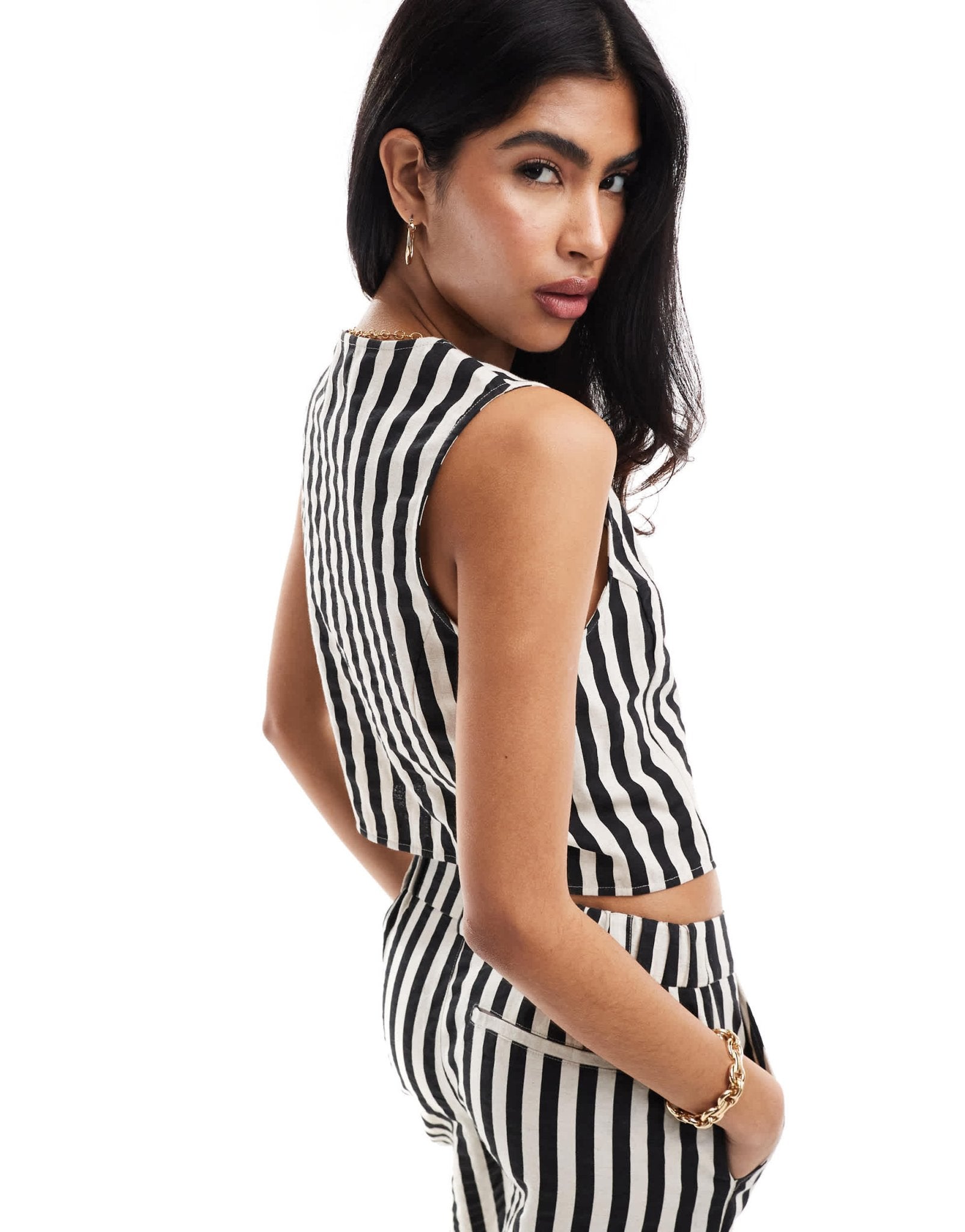 ASOS DESIGN waistcoat with linen in mono stripe co - ord - ASOS Sample Sale