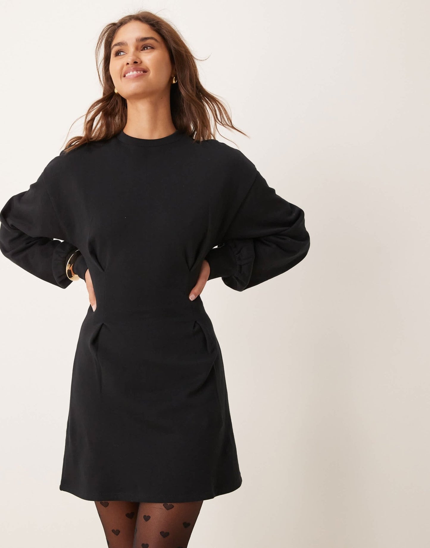 ASOS DESIGN waisted sweat mini dress in black