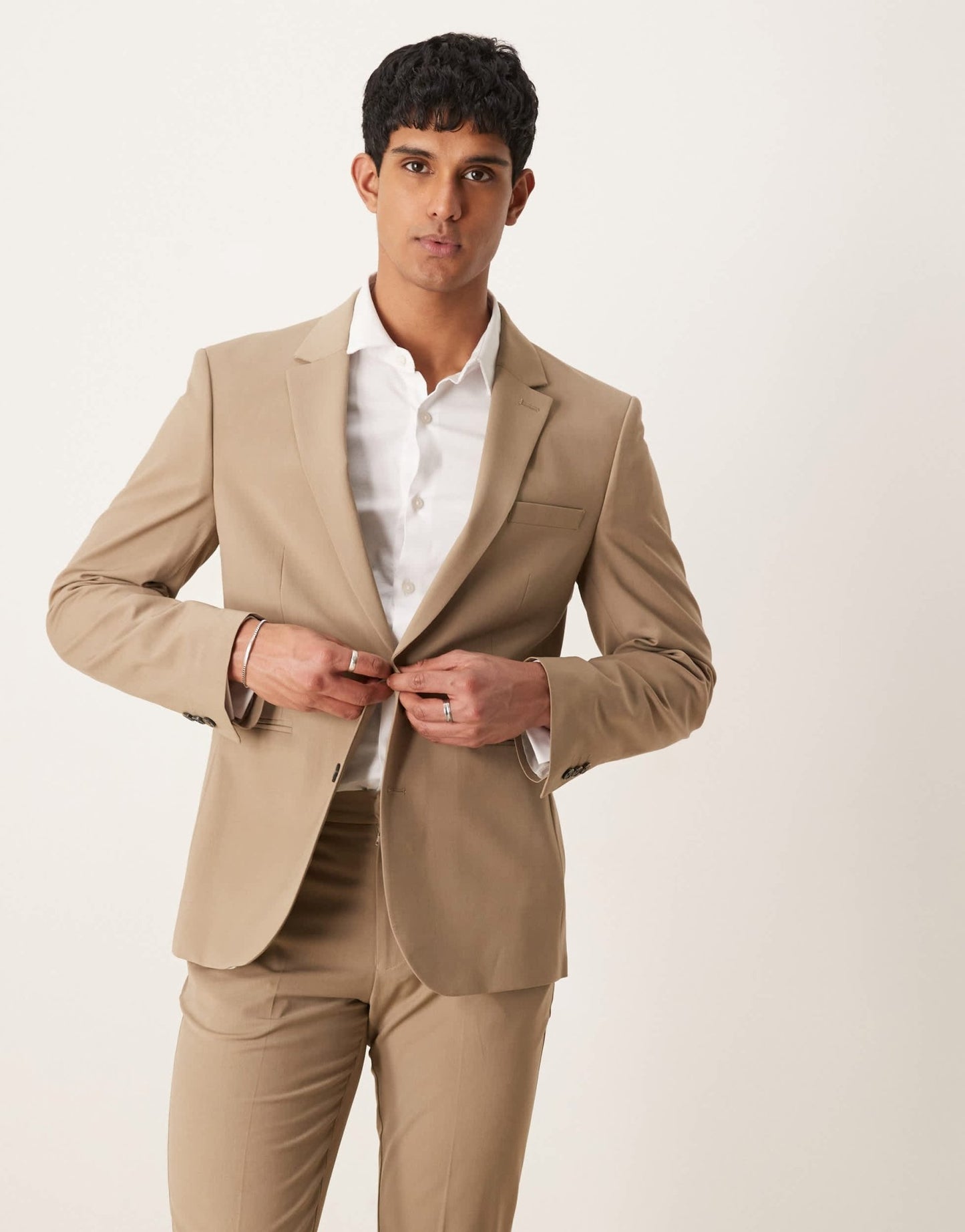 ASOS DESIGN washable slim suit jacket with lightweight worsted wool in beige - ASOS Sample Sale