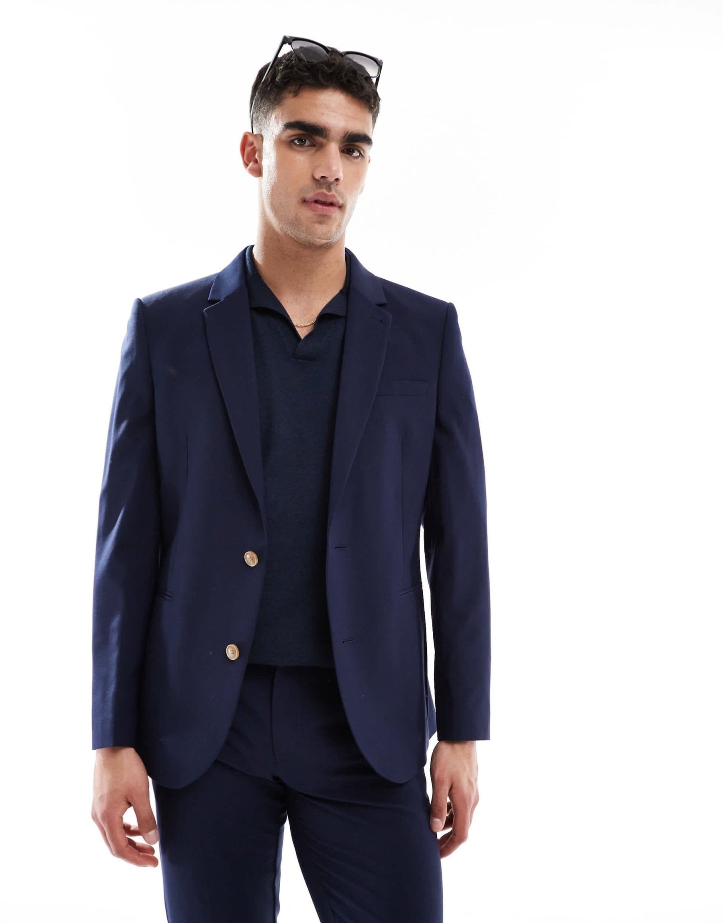 ASOS DESIGN washable slim suit jacket with lightweight worsted wool in navy - ASOS Sample Sale