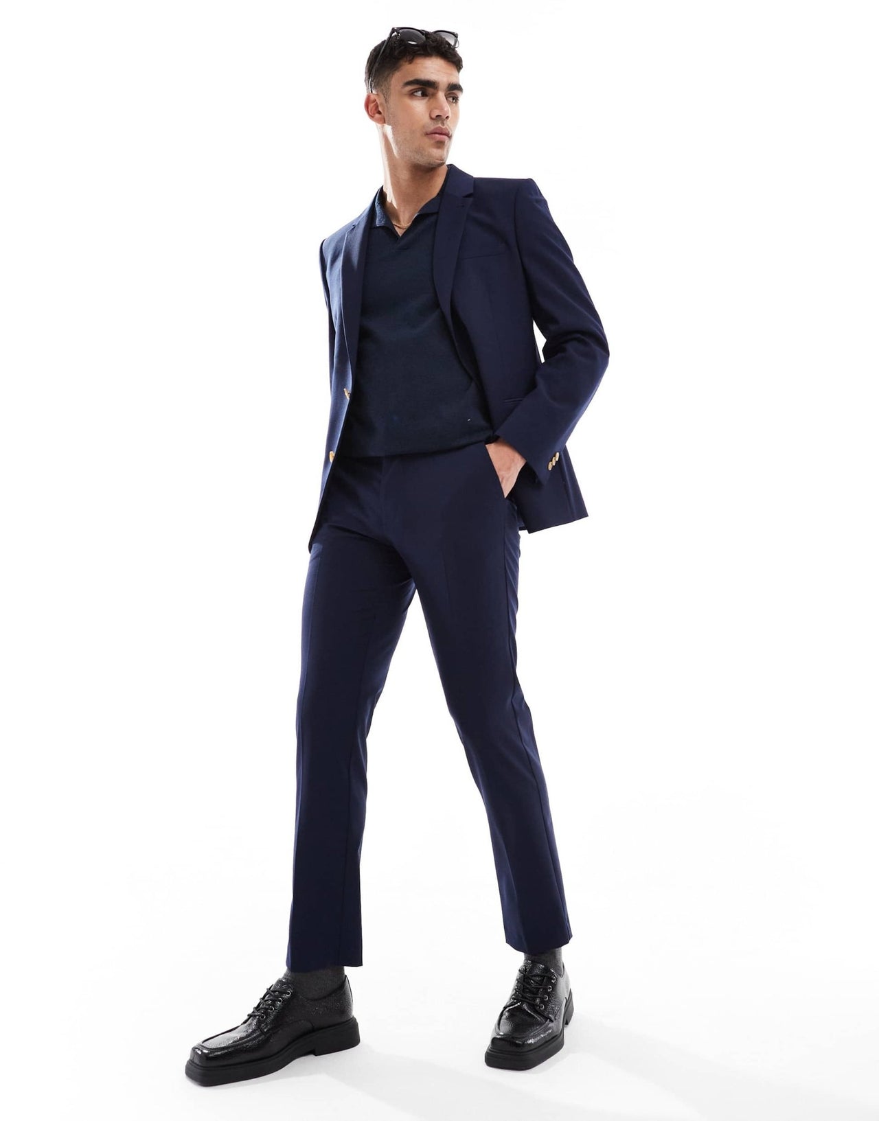 ASOS DESIGN washable slim suit trousers with lightweight worsted wool in navy - ASOS Sample Sale