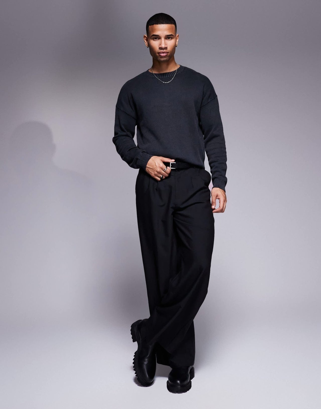 ASOS DESIGN washed relaxed knitted crew neck jumper in black - ASOS Sample Sale