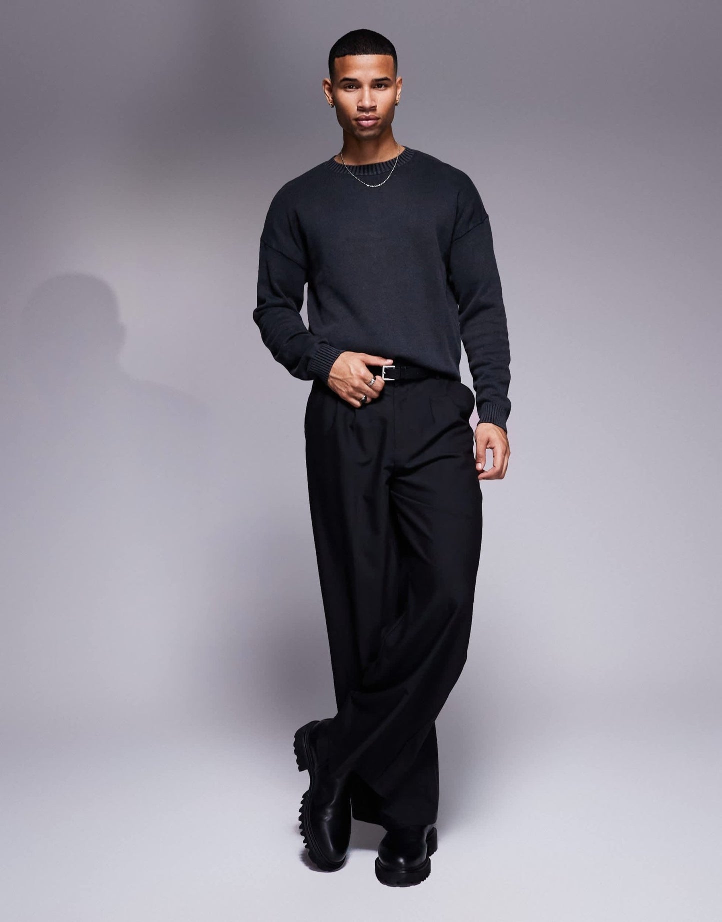 ASOS DESIGN washed relaxed knitted crew neck jumper in black - ASOS Sample Sale