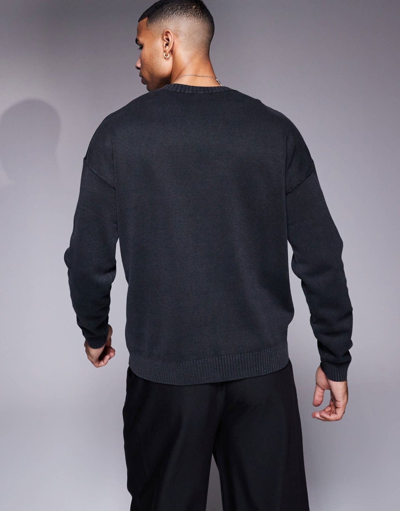 ASOS DESIGN washed relaxed knitted crew neck jumper in black - ASOS Sample Sale