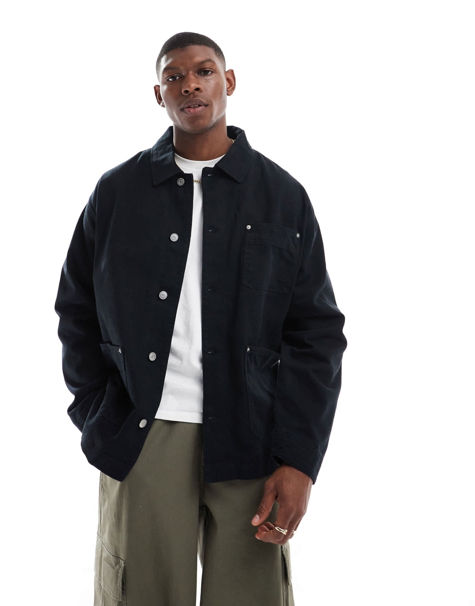 ASOS DESIGN washed twill worker jacket in black - ASOS Sample Sale