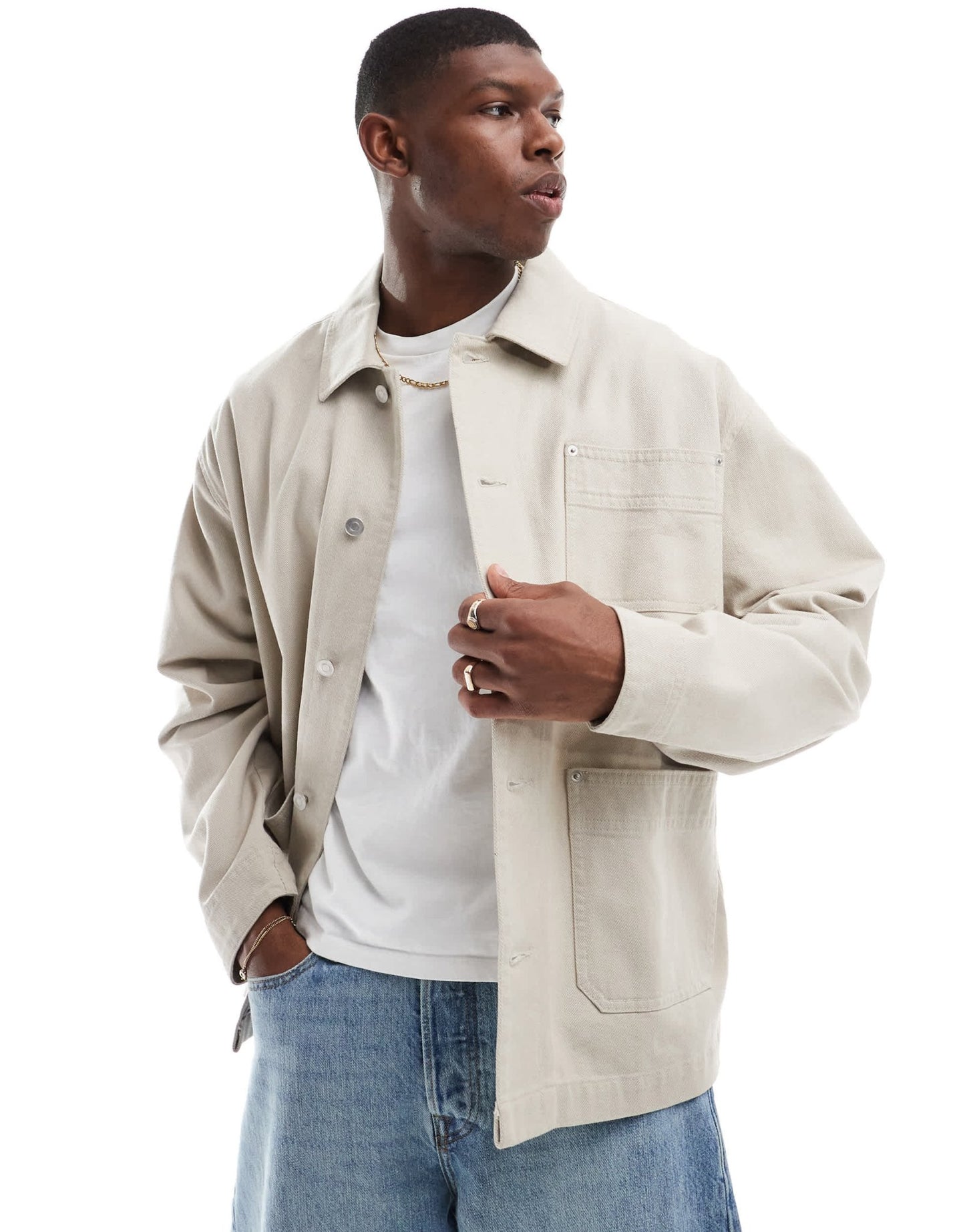 ASOS DESIGN washed twill worker jacket in stone - ASOS Sample Sale