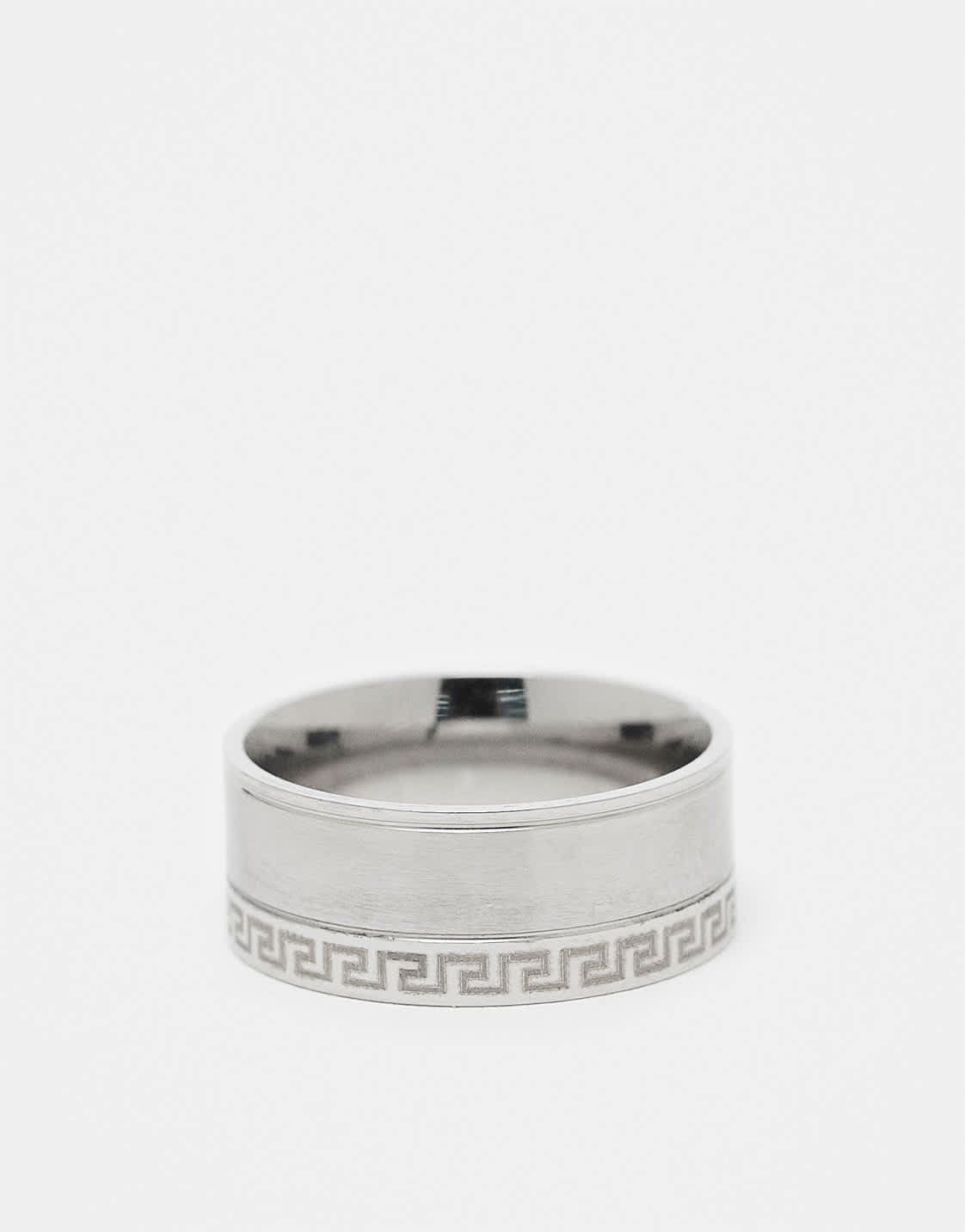 ASOS DESIGN waterproof stainless steel Greek wave single edge band ring in brushed silver - ASOS Sample Sale