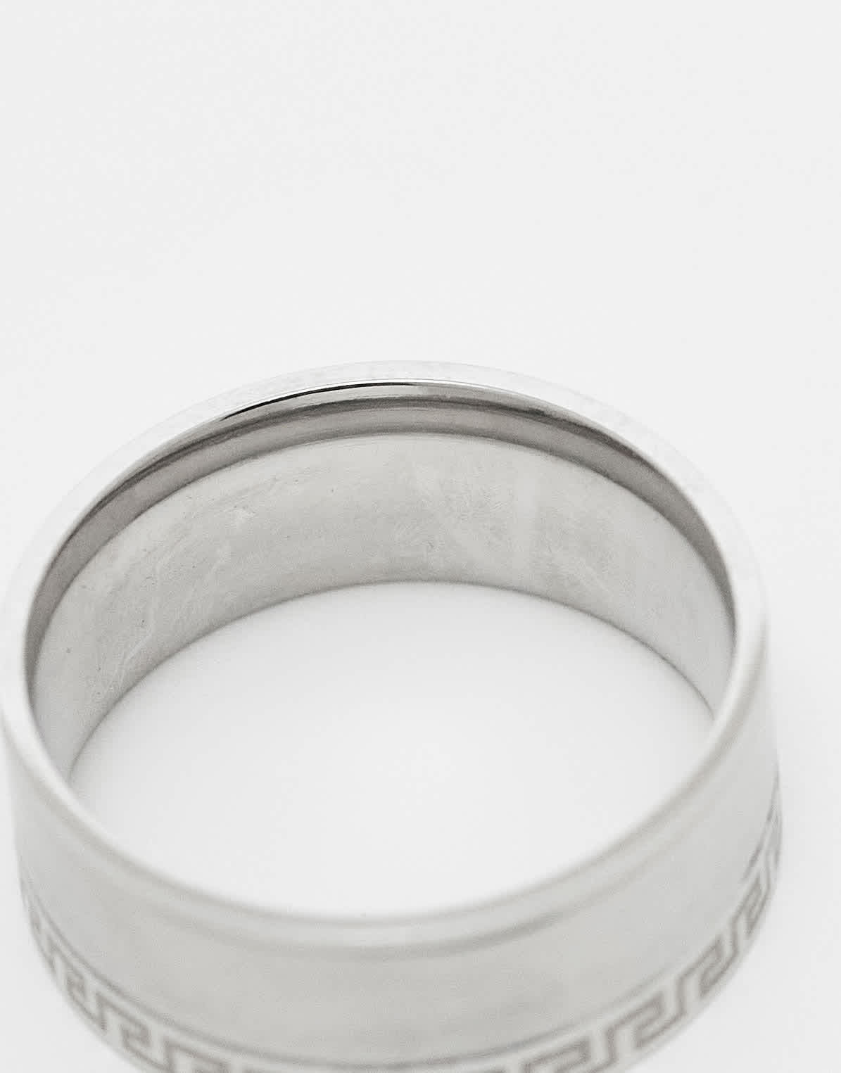 ASOS DESIGN waterproof stainless steel Greek wave single edge band ring in brushed silver - ASOS Sample Sale
