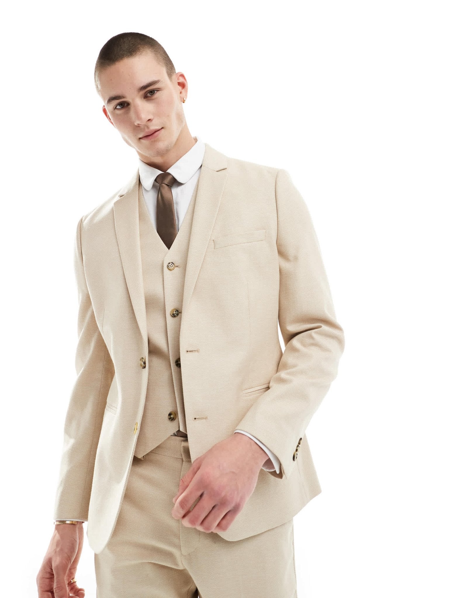 ASOS DESIGN wedding skinny suit jacket in stone - ASOS Sample Sale
