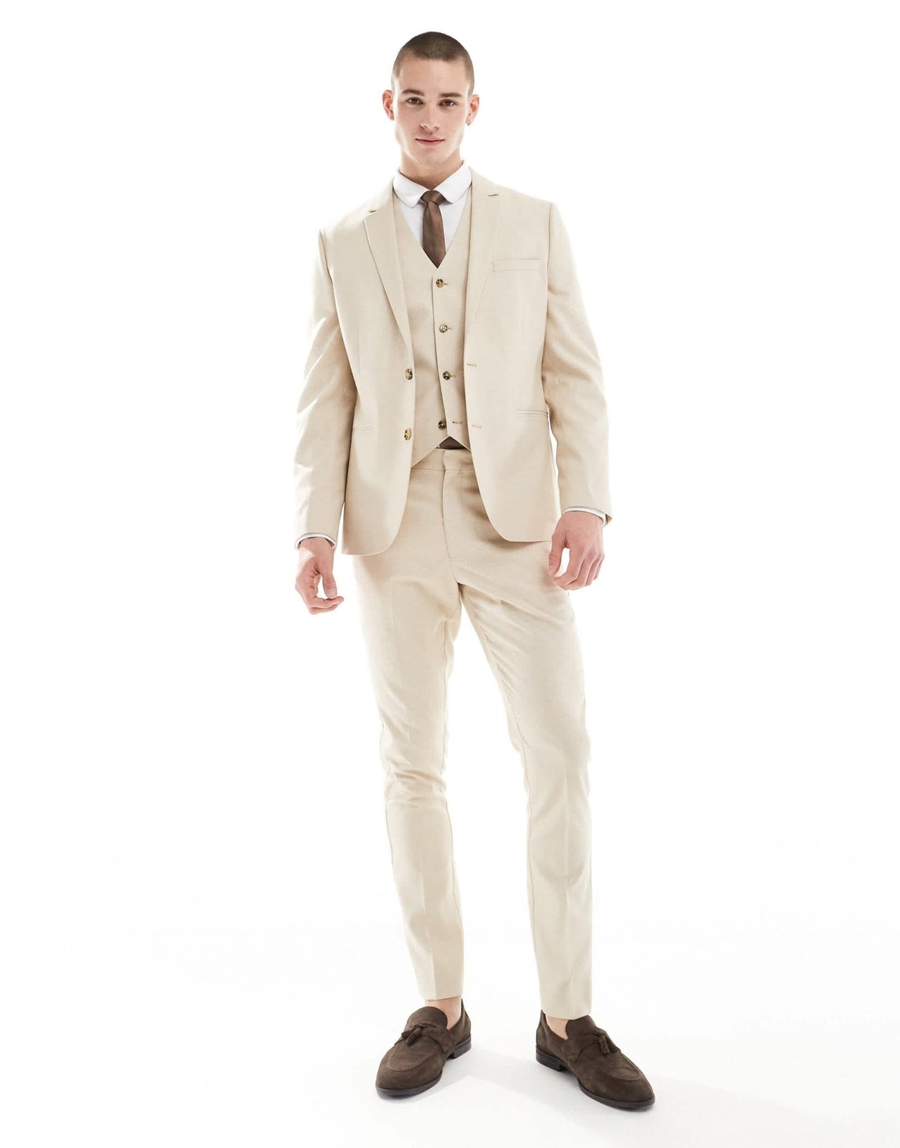 ASOS DESIGN wedding skinny suit jacket in stone - ASOS Sample Sale