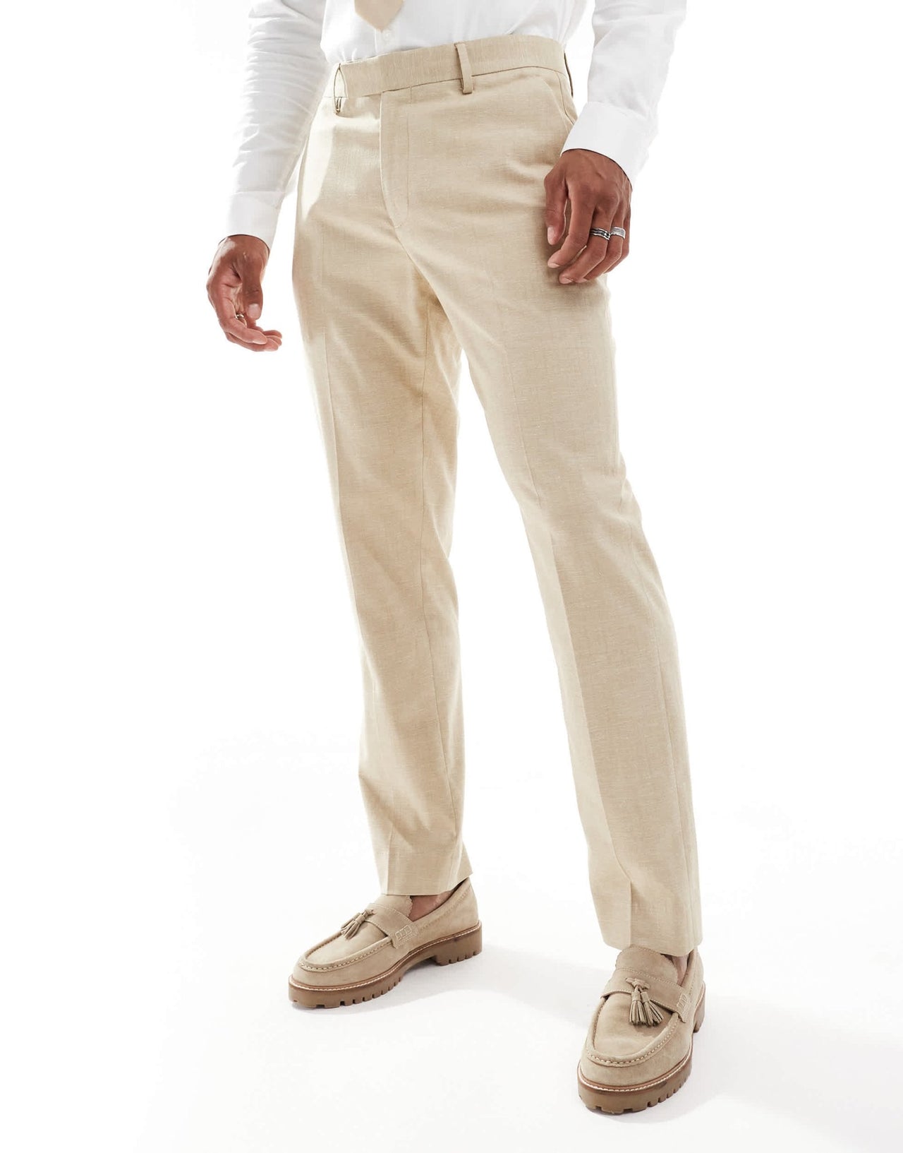 ASOS DESIGN wedding slim suit trousers with linen in stone - ASOS Sample Sale