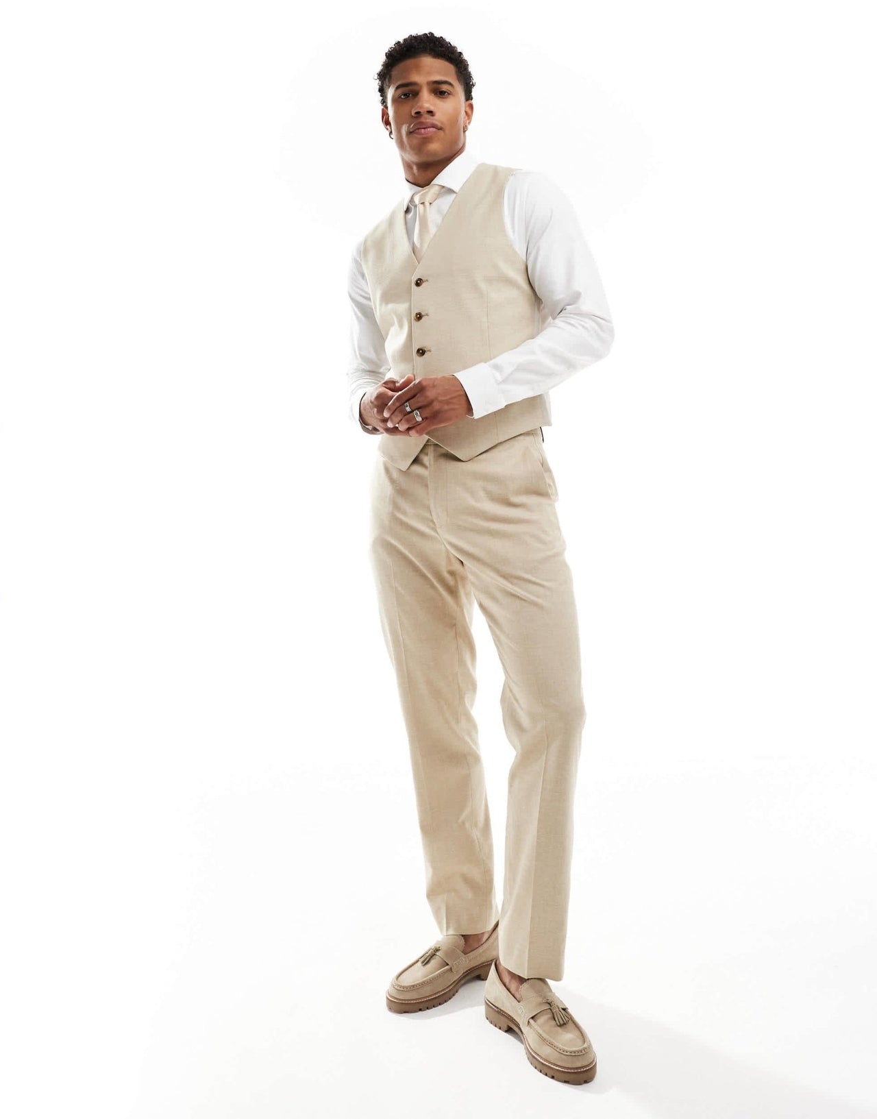 ASOS DESIGN wedding slim suit trousers with linen in stone - ASOS Sample Sale