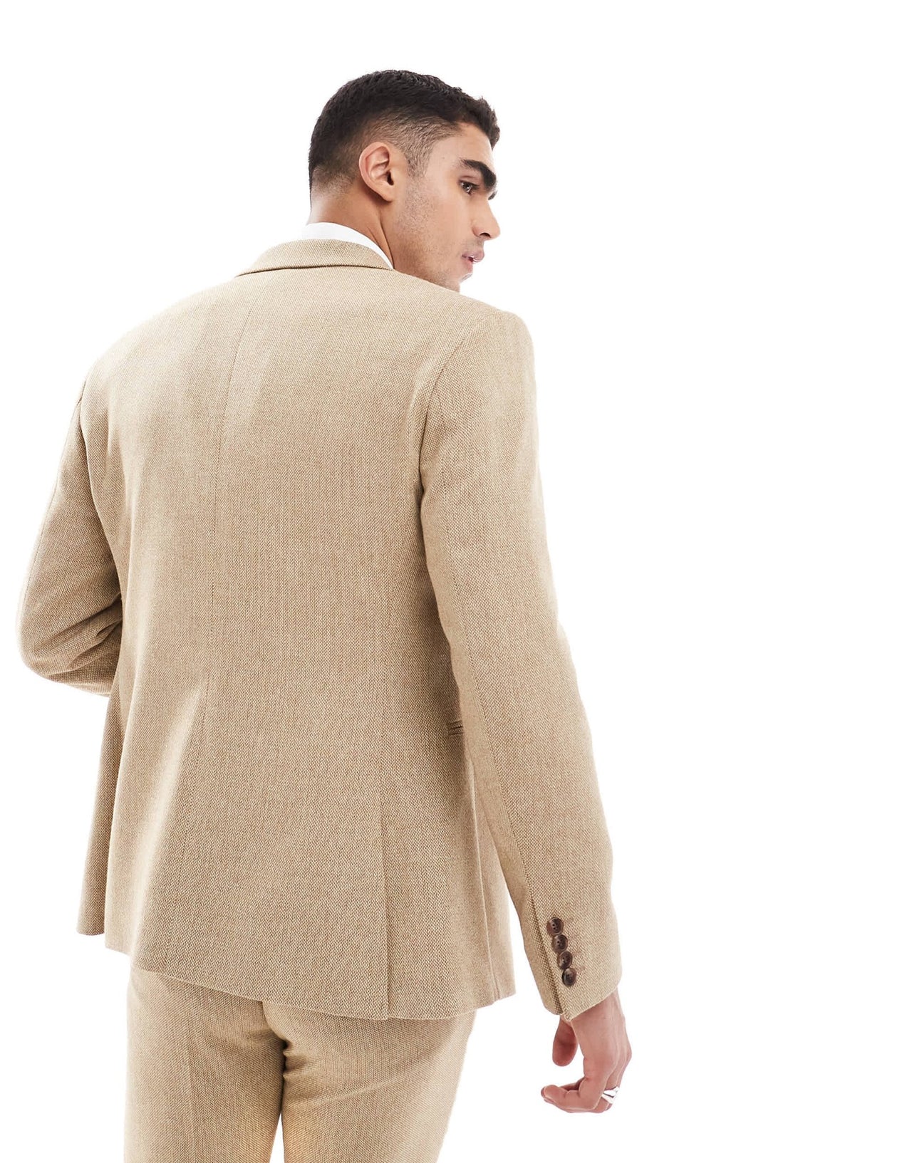 ASOS DESIGN wedding slim wool mix suit jacket in beige basketweave texture - ASOS Sample Sale