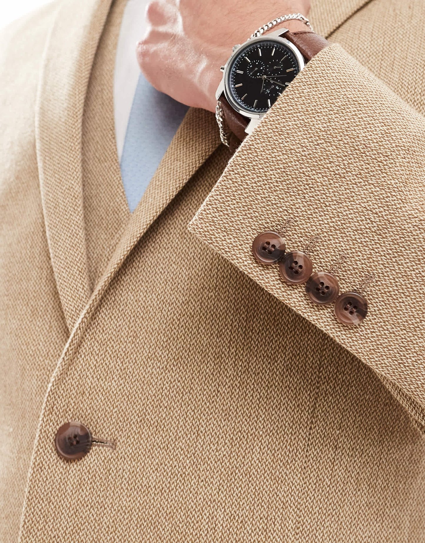 ASOS DESIGN wedding slim wool mix suit jacket in beige basketweave texture - ASOS Sample Sale