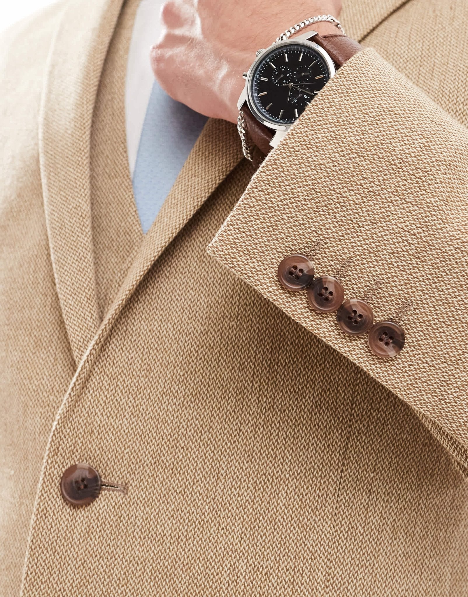 ASOS DESIGN wedding slim wool mix suit jacket in beige basketweave texture - ASOS Sample Sale