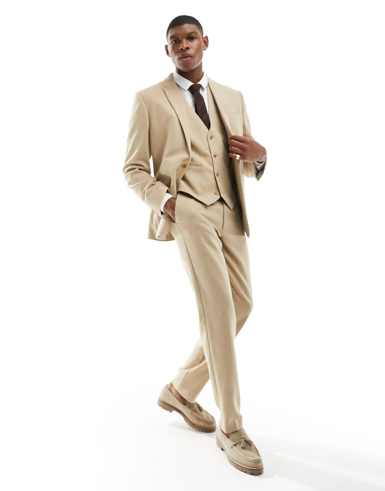 ASOS DESIGN wedding slim wool mix suit waistcoat in beige basketweave texture - ASOS Sample Sale