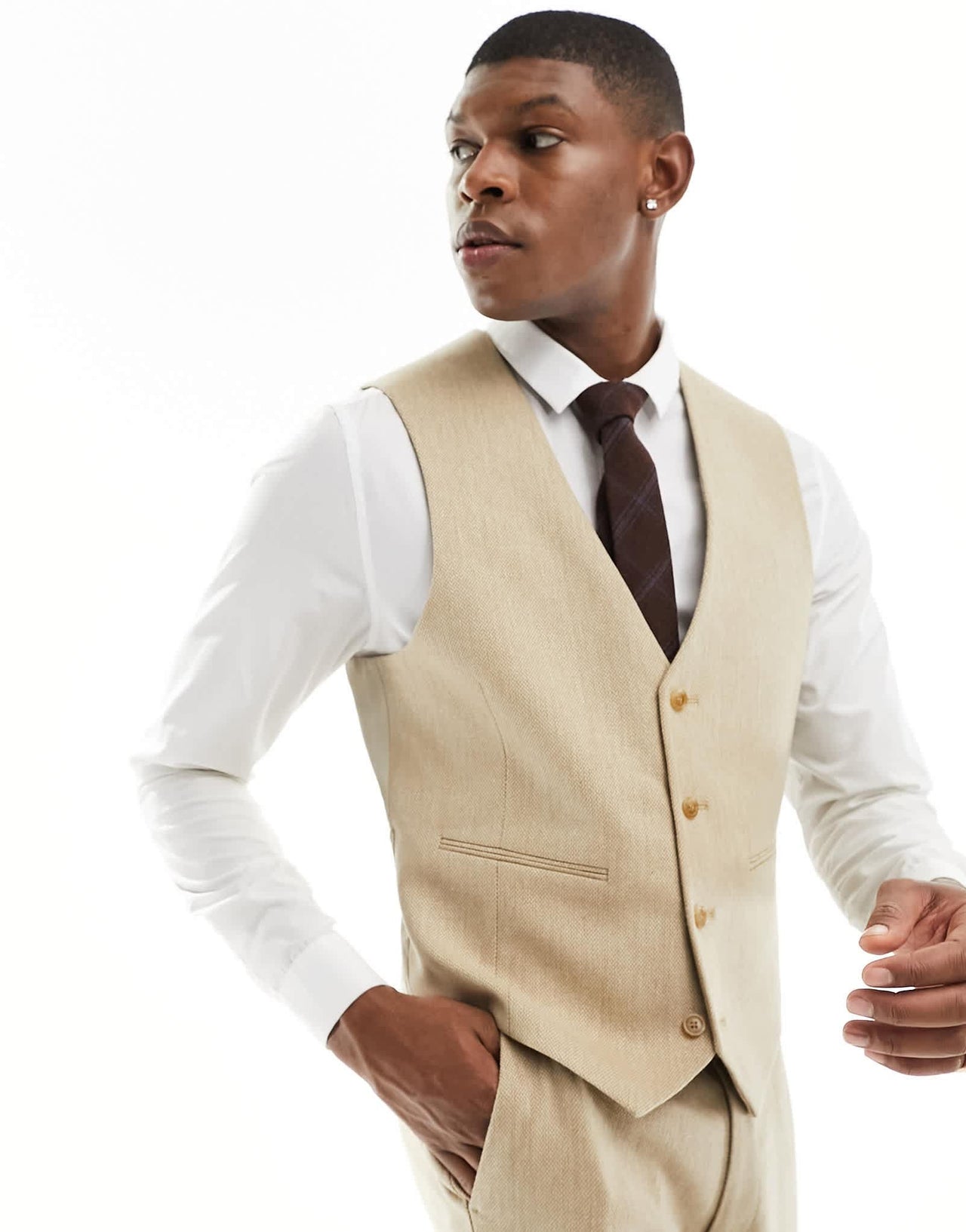 ASOS DESIGN wedding slim wool mix suit waistcoat in beige basketweave texture - ASOS Sample Sale