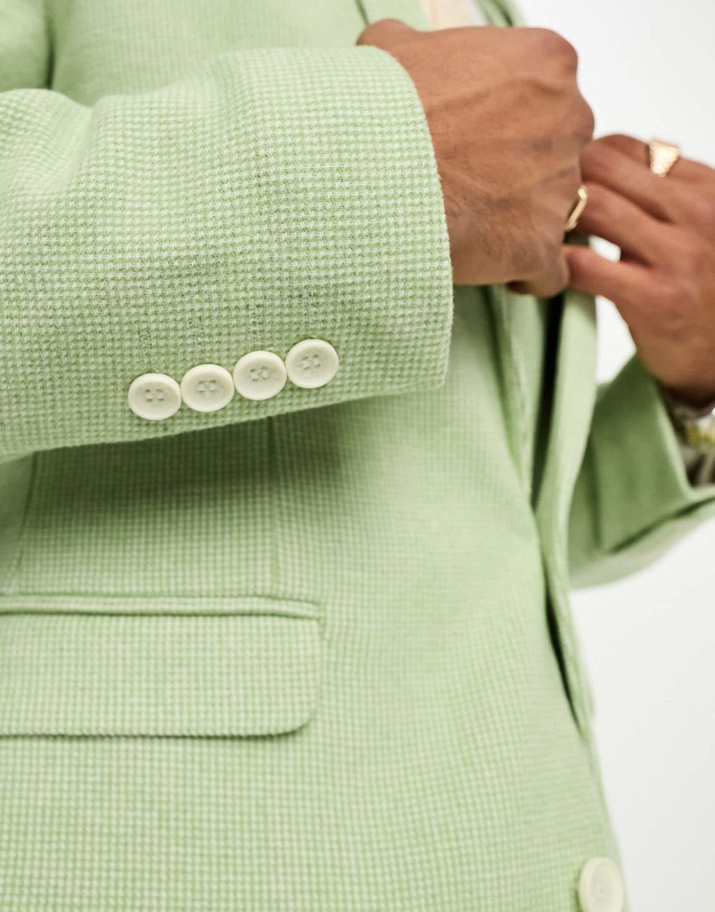 ASOS DESIGN wedding super skinny wool mix puppytooth suit jacket in sage green - ASOS Sample Sale