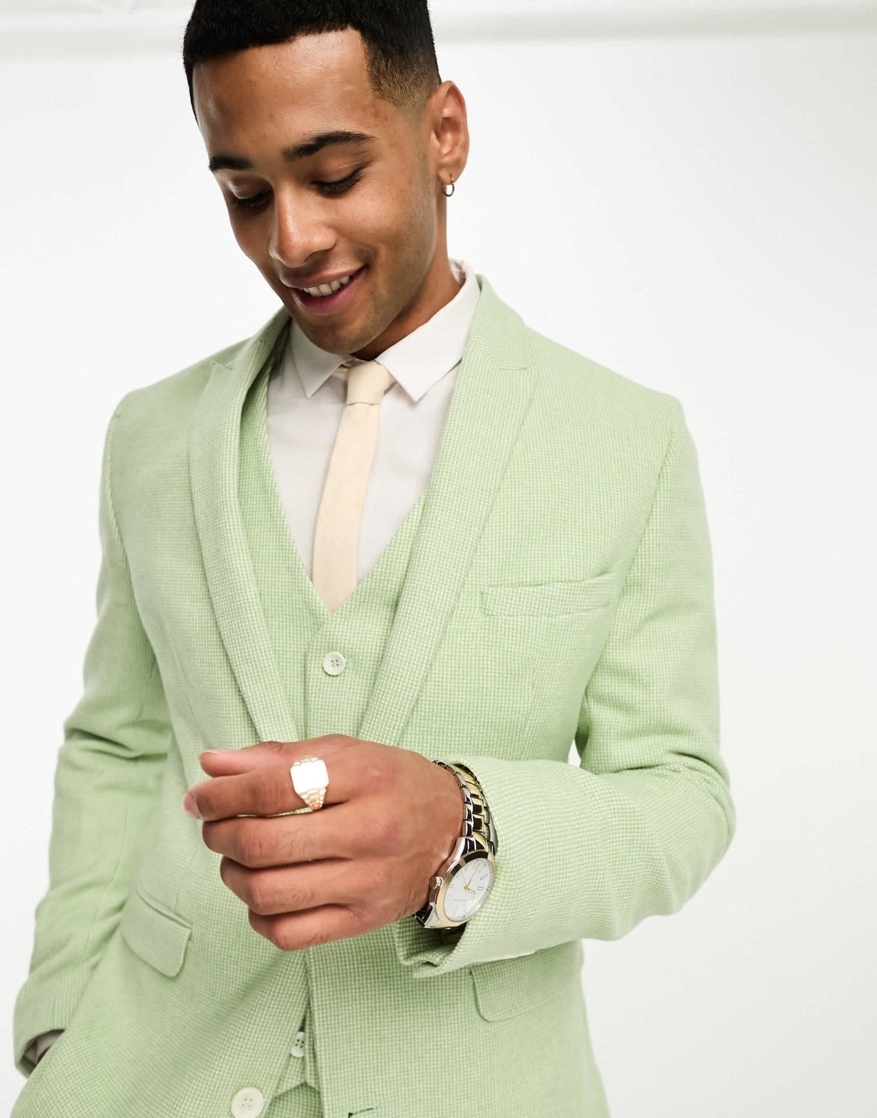 ASOS DESIGN wedding super skinny wool mix puppytooth suit jacket in sage green - ASOS Sample Sale