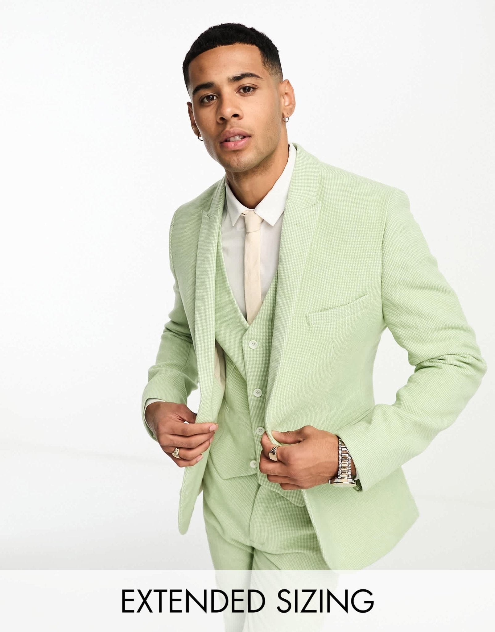 ASOS DESIGN wedding super skinny wool mix puppytooth suit jacket in sage green - ASOS Sample Sale