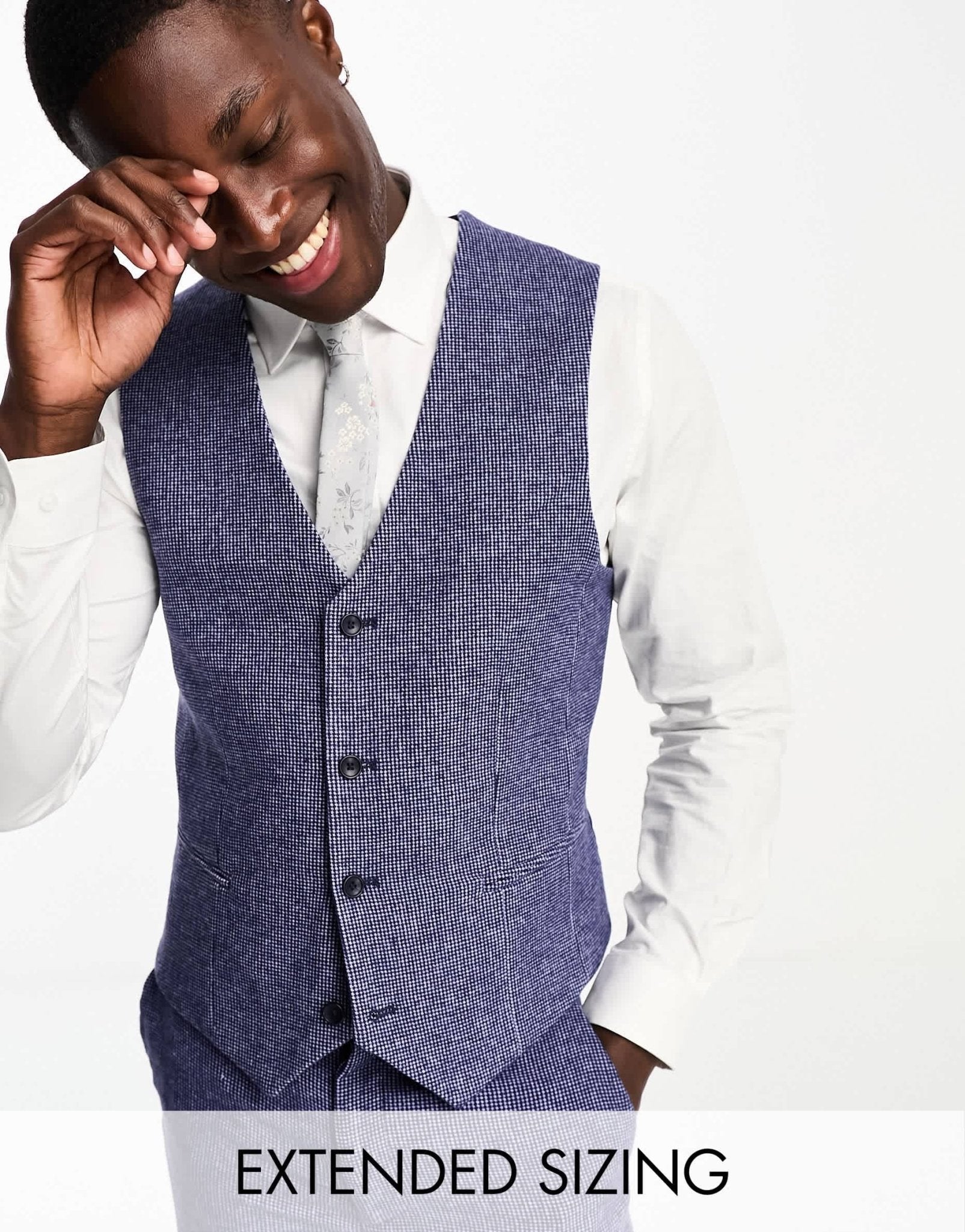 ASOS DESIGN wedding super skinny wool mix puppytooth waistcoat in navy - ASOS Sample Sale