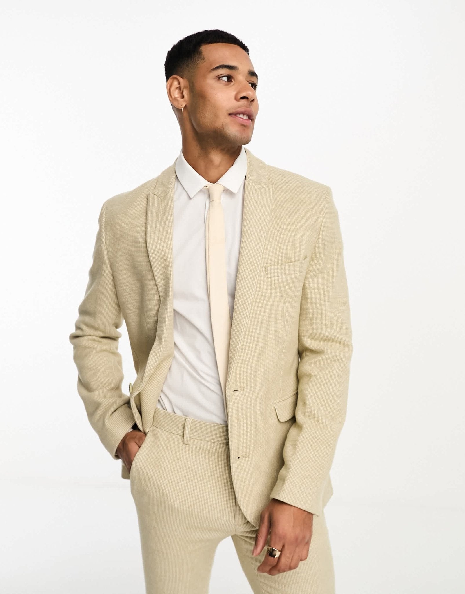 ASOS DESIGN wedding super skinny wool mix suit jacket in stone puppytooth - ASOS Sample Sale