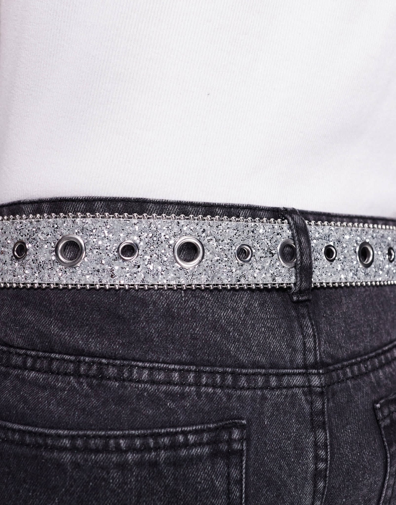 ASOS DESIGN western cowboy eyelet belt in silver glitter faux leather - ASOS Sample Sale