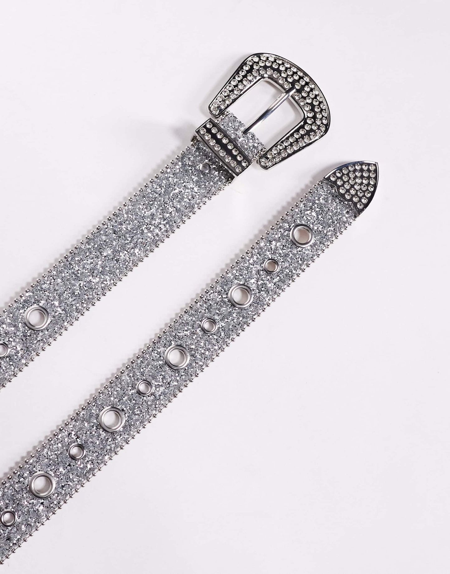 ASOS DESIGN western cowboy eyelet belt in silver glitter faux leather - ASOS Sample Sale