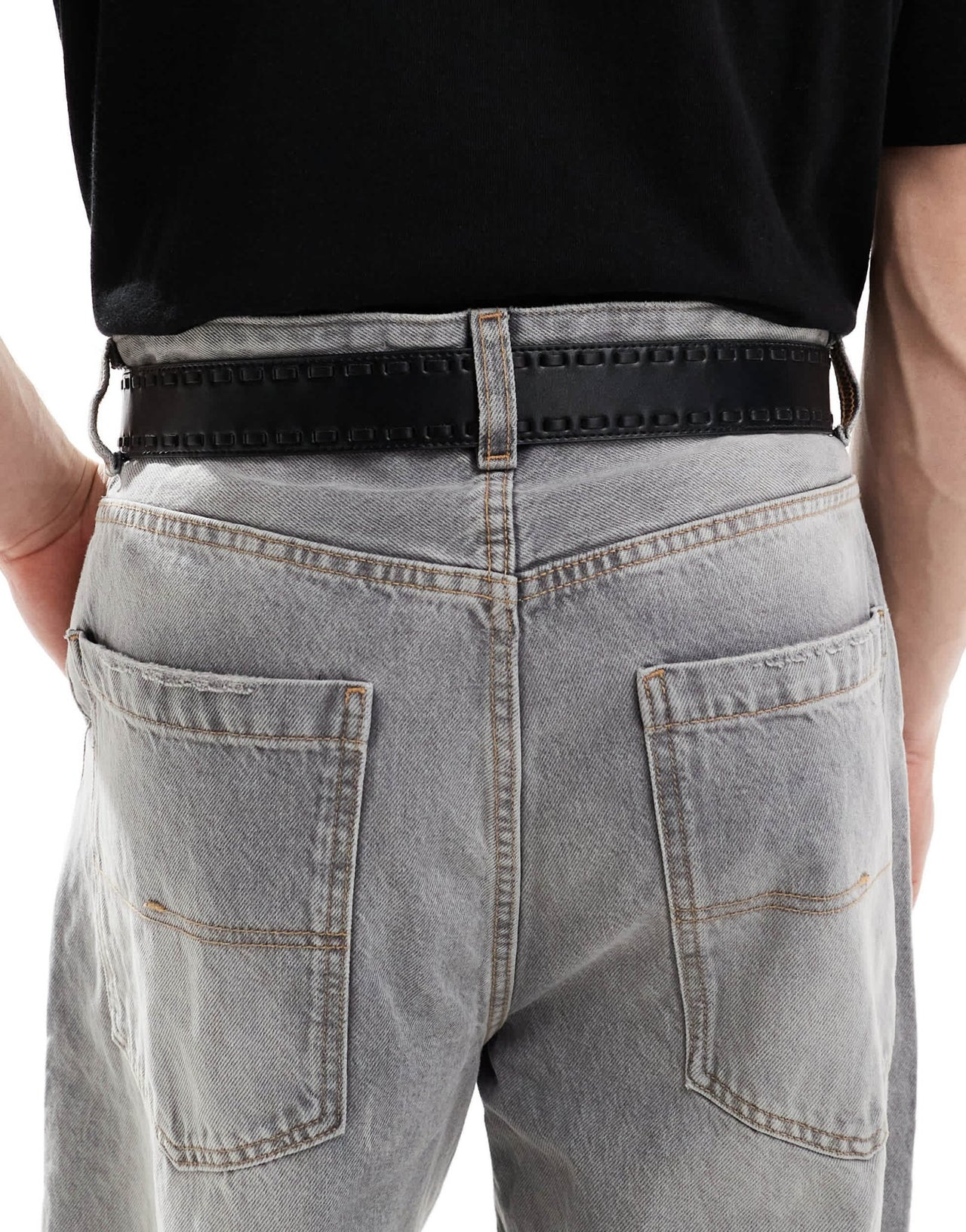 ASOS DESIGN western cowboy plate whipstitch belt in black faux leather - ASOS Sample Sale