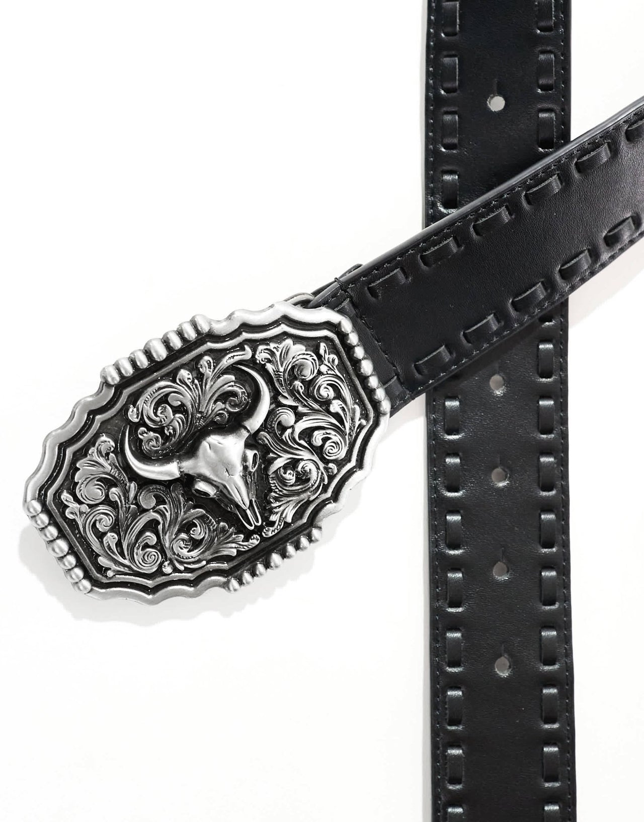 ASOS DESIGN western cowboy plate whipstitch belt in black faux leather - ASOS Sample Sale