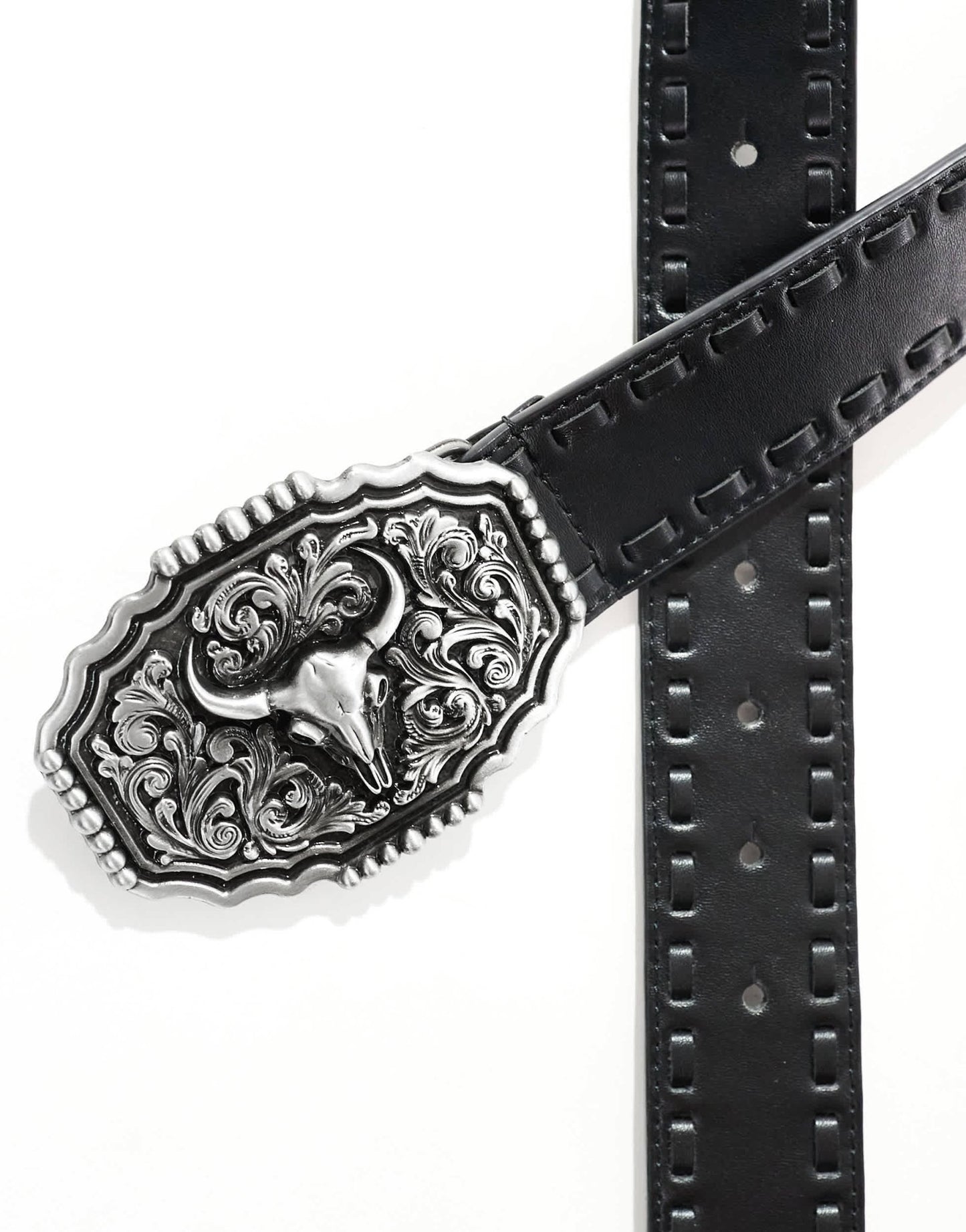 ASOS DESIGN western cowboy plate whipstitch belt in black faux leather - ASOS Sample Sale