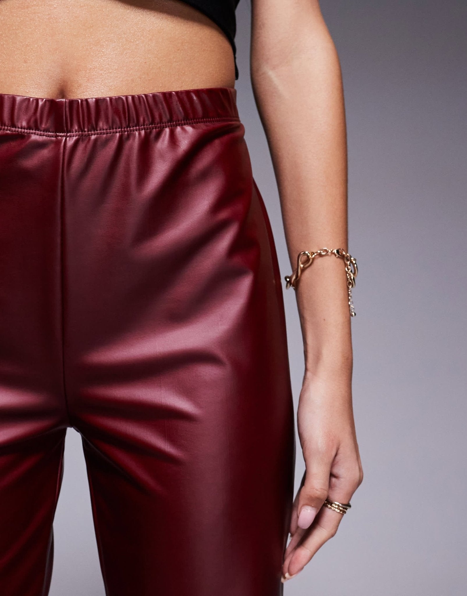 ASOS DESIGN wetlook flare legging co ord in burgundy - ASOS Sample Sale