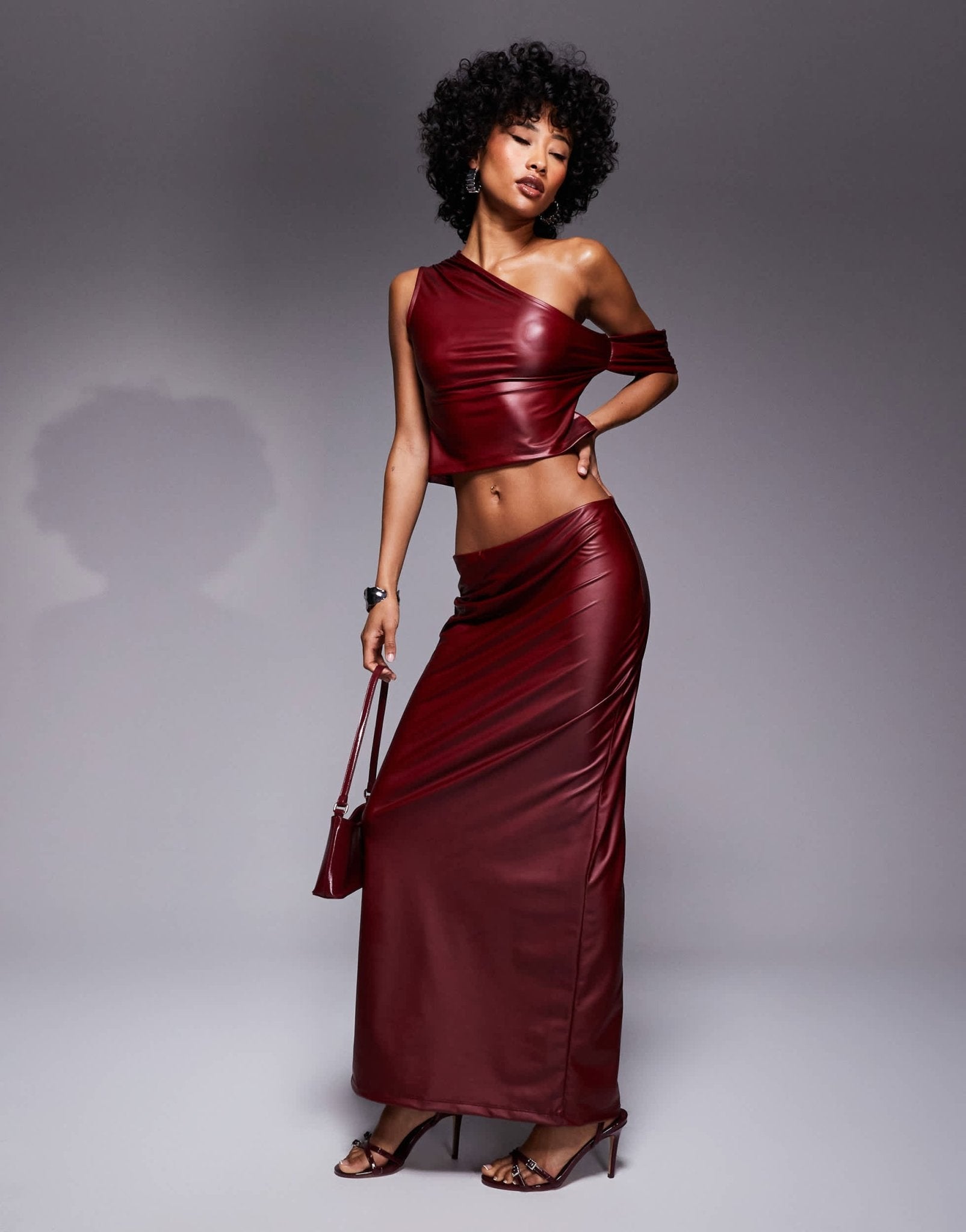 ASOS DESIGN wetlook midi skirt in burgundy - ASOS Sample Sale