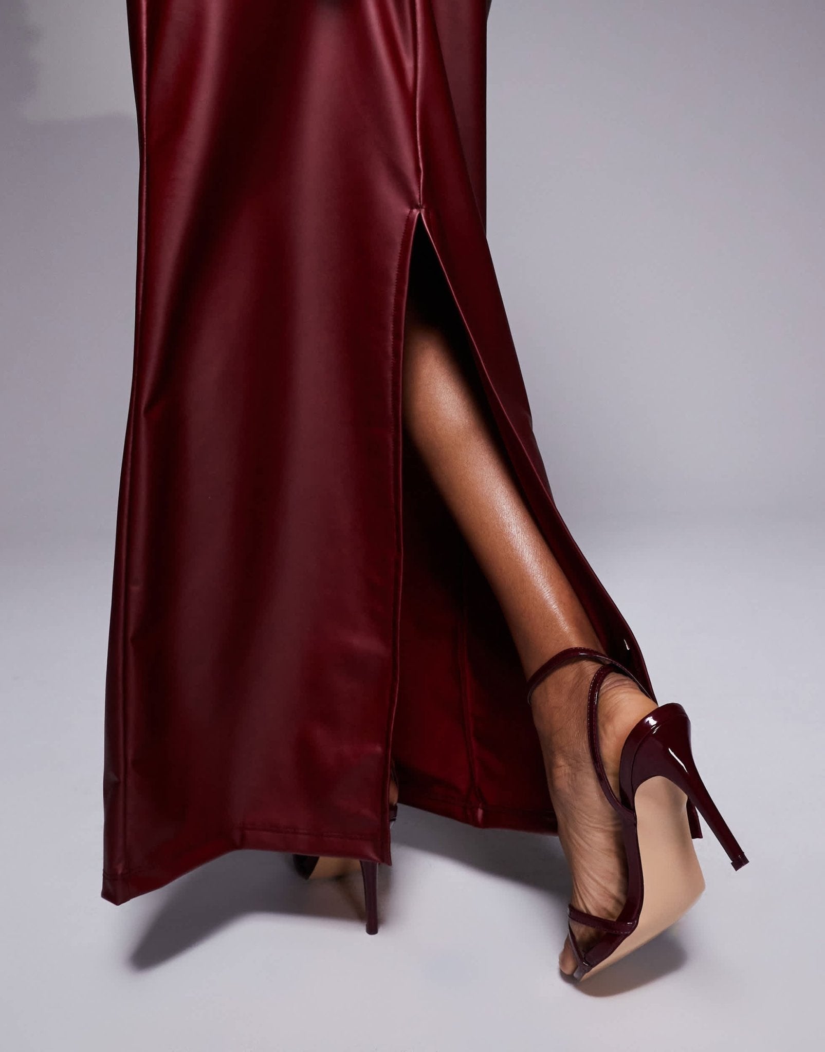 ASOS DESIGN wetlook midi skirt in burgundy - ASOS Sample Sale
