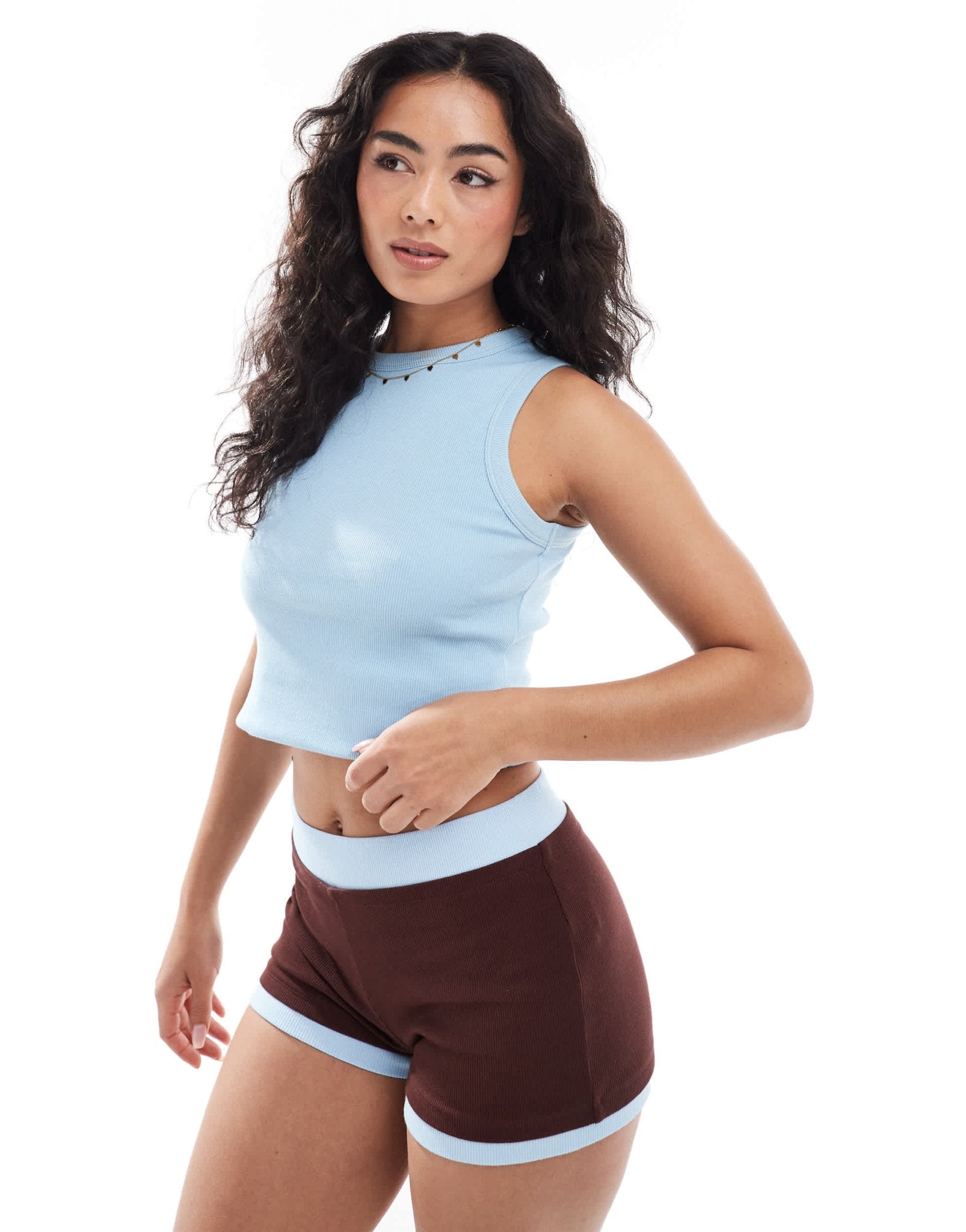 ASOS DESIGN wide binding rib racer tank top in blue - ASOS Sample Sale
