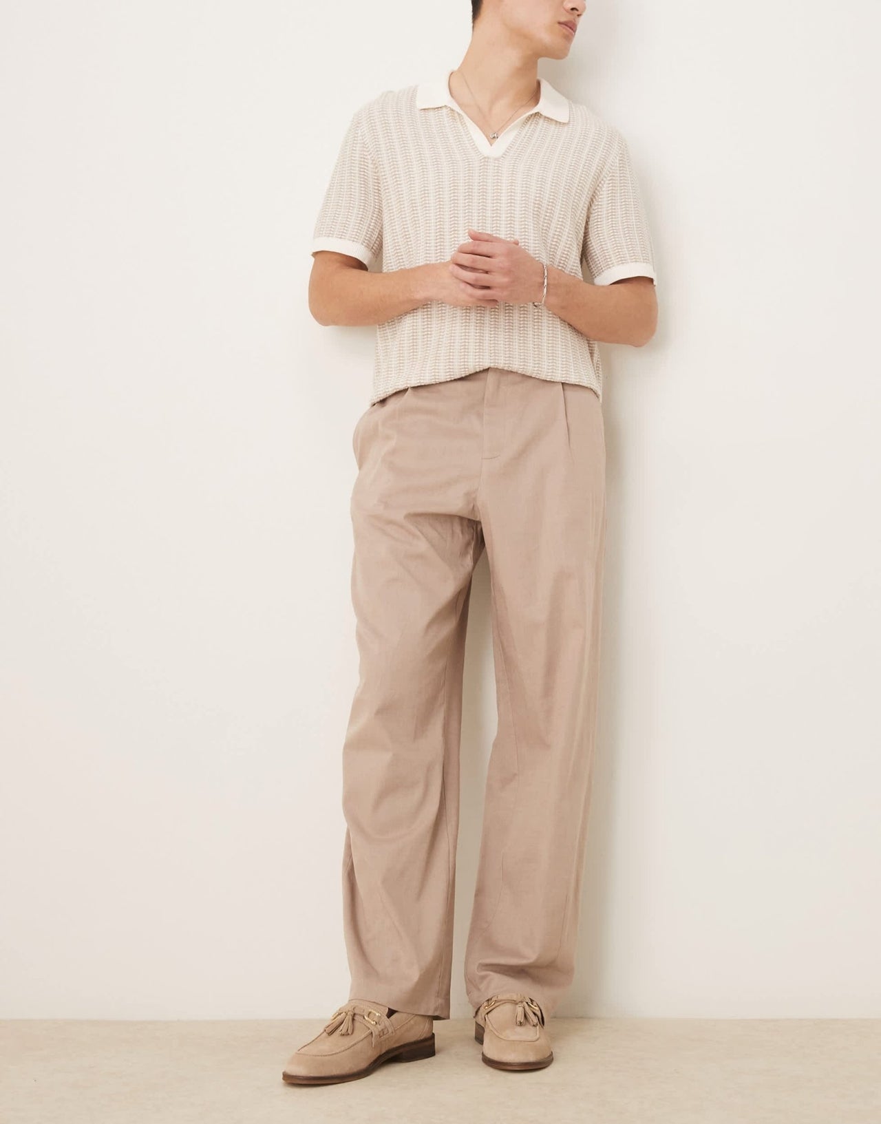 ASOS DESIGN wide darted linen trousers in beige - ASOS Sample Sale