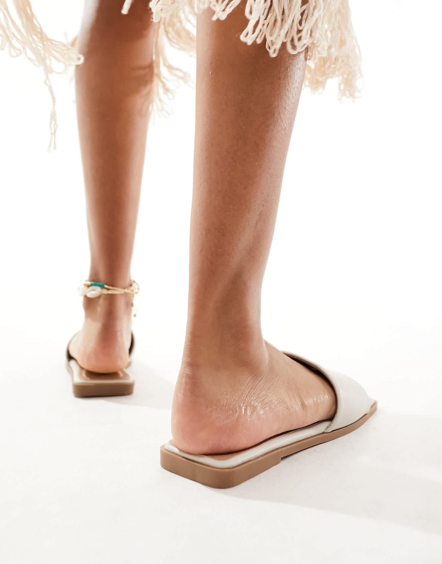 ASOS DESIGN Wide Fit Fig square toe flat sandals in off white - ASOS Sample Sale