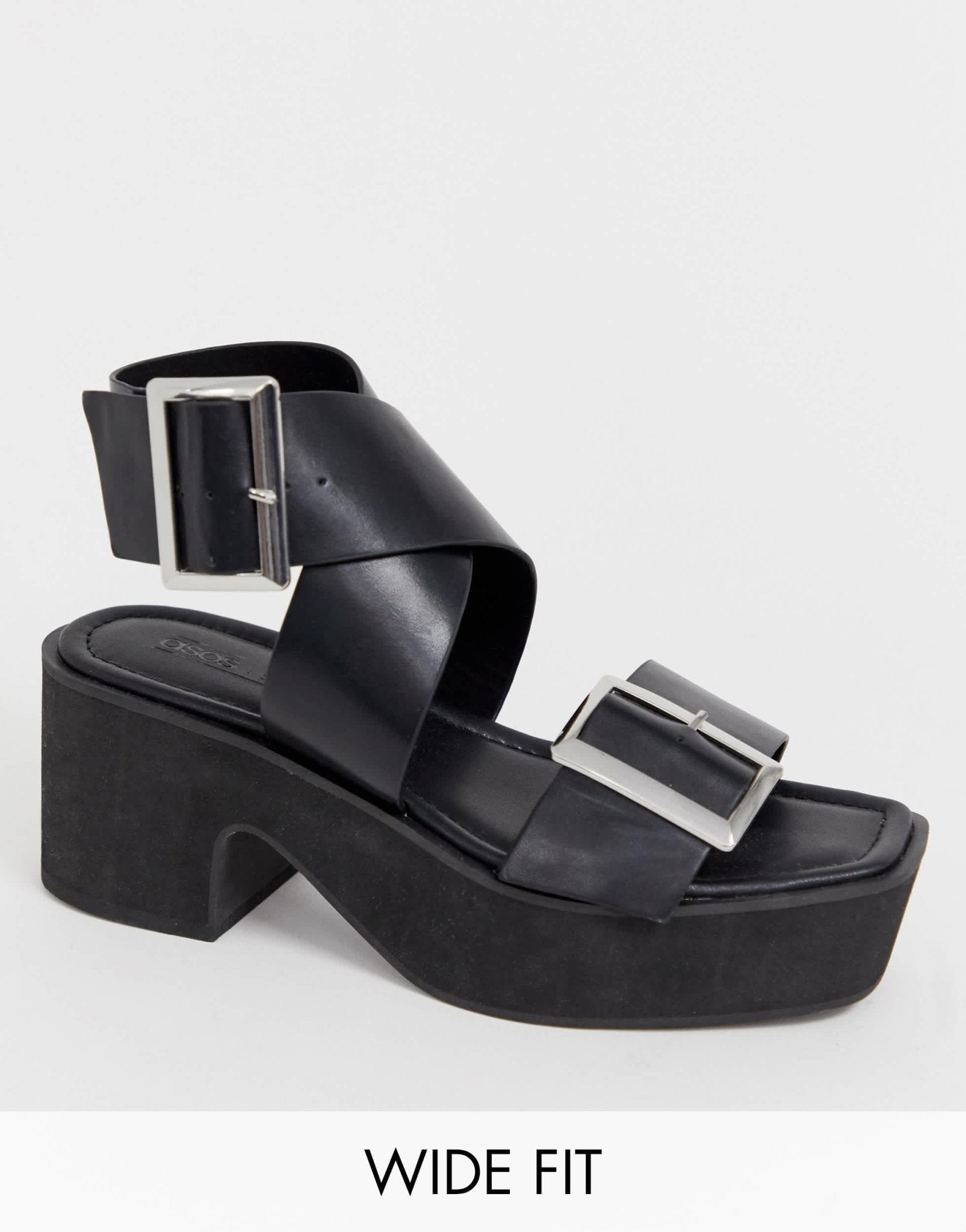 ASOS DESIGN Wide Fit Halford chunky heeled sandal in black - ASOS Sample Sale
