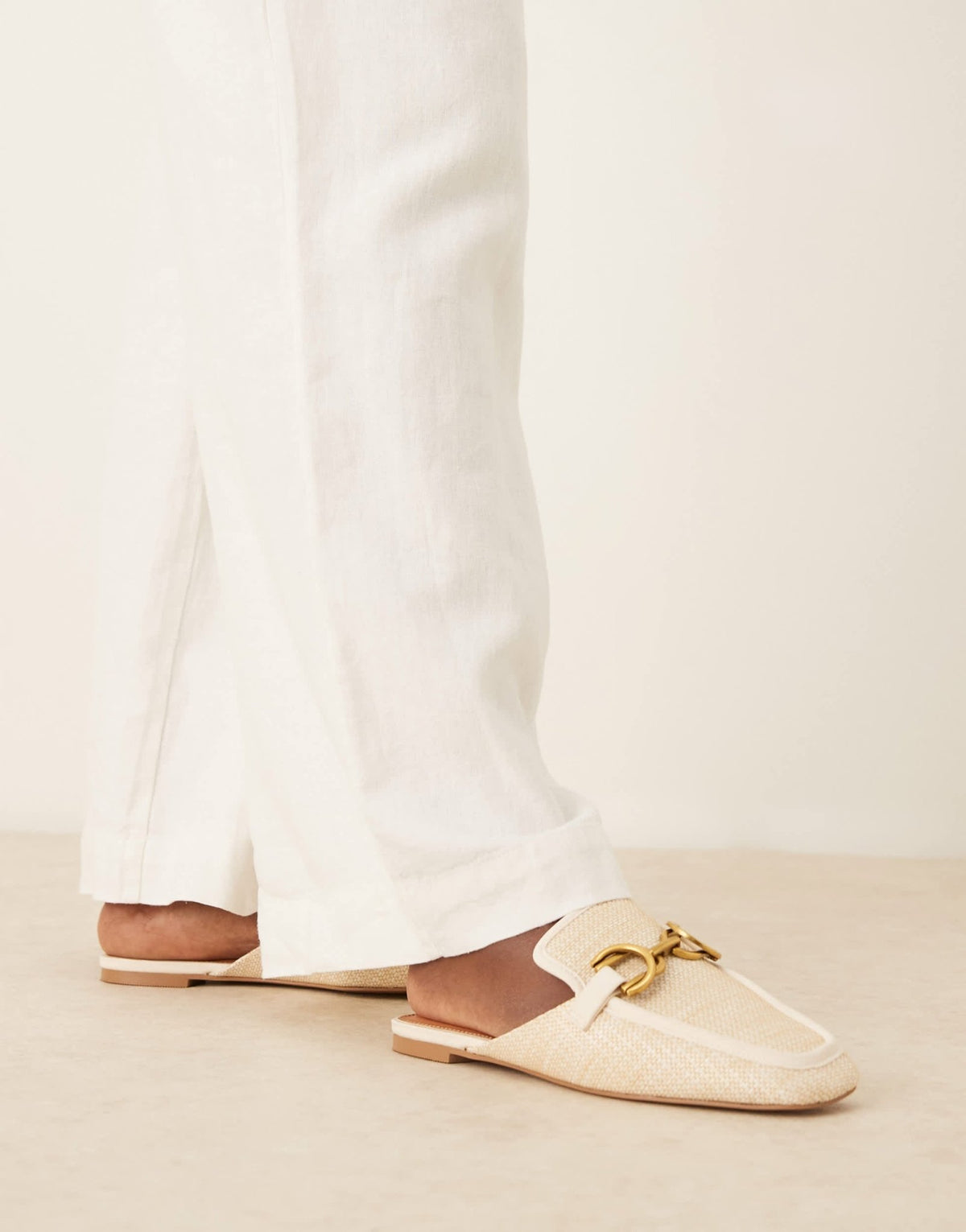 ASOS DESIGN Wide Fit Mosaic flat loafer mules in natural fabrication - ASOS Sample Sale