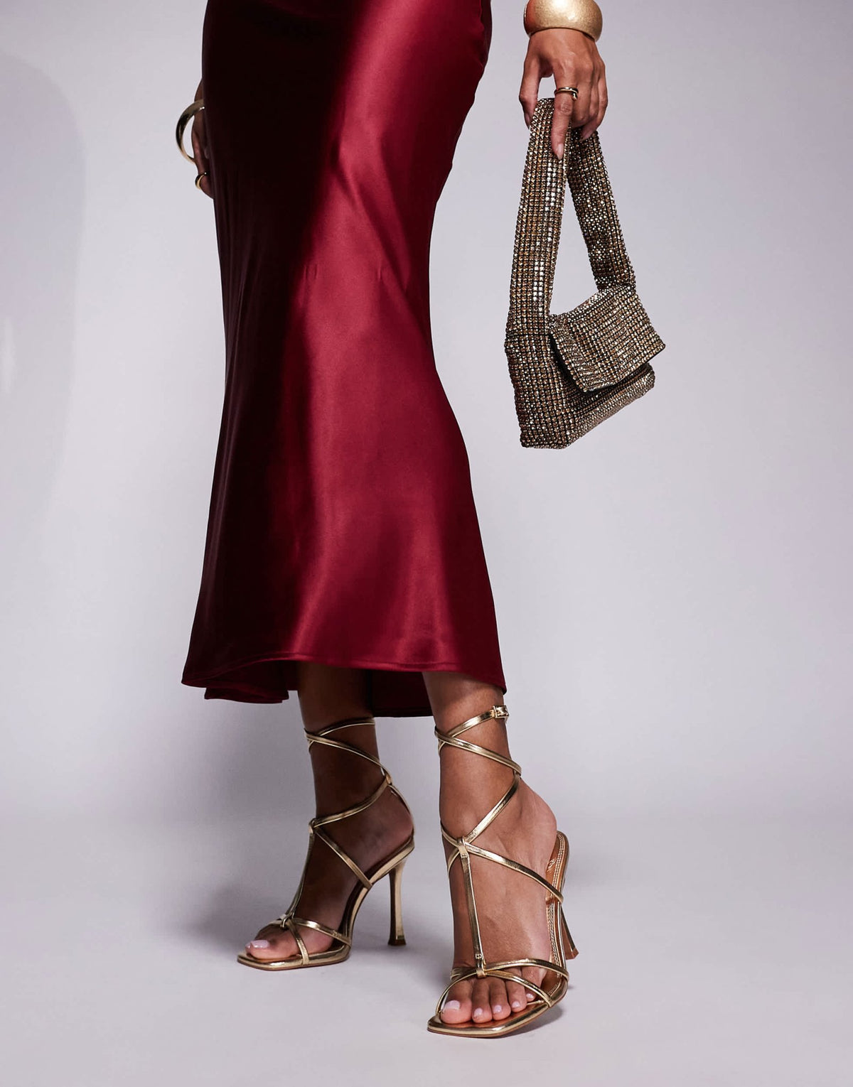 ASOS DESIGN Wide Fit Nobel caged high heeled sandals in gold - ASOS Sample Sale