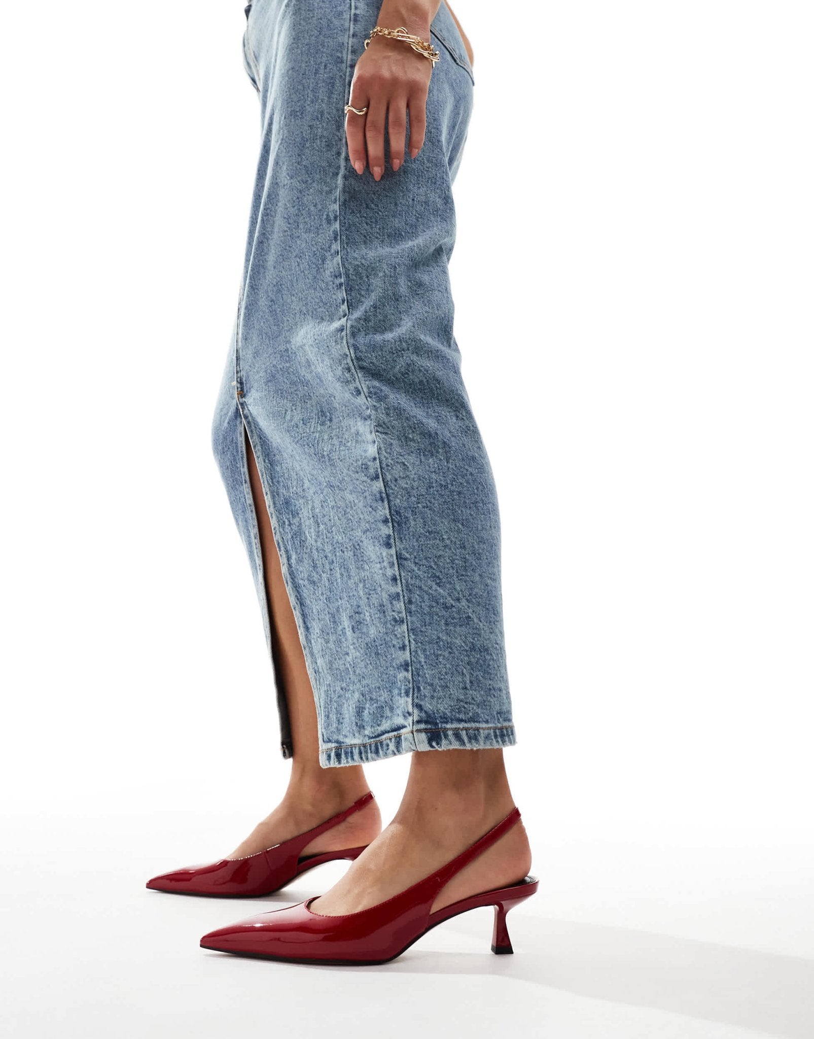 ASOS DESIGN Wide Fit Stroll slingback mid heeled shoes in red - ASOS Sample Sale