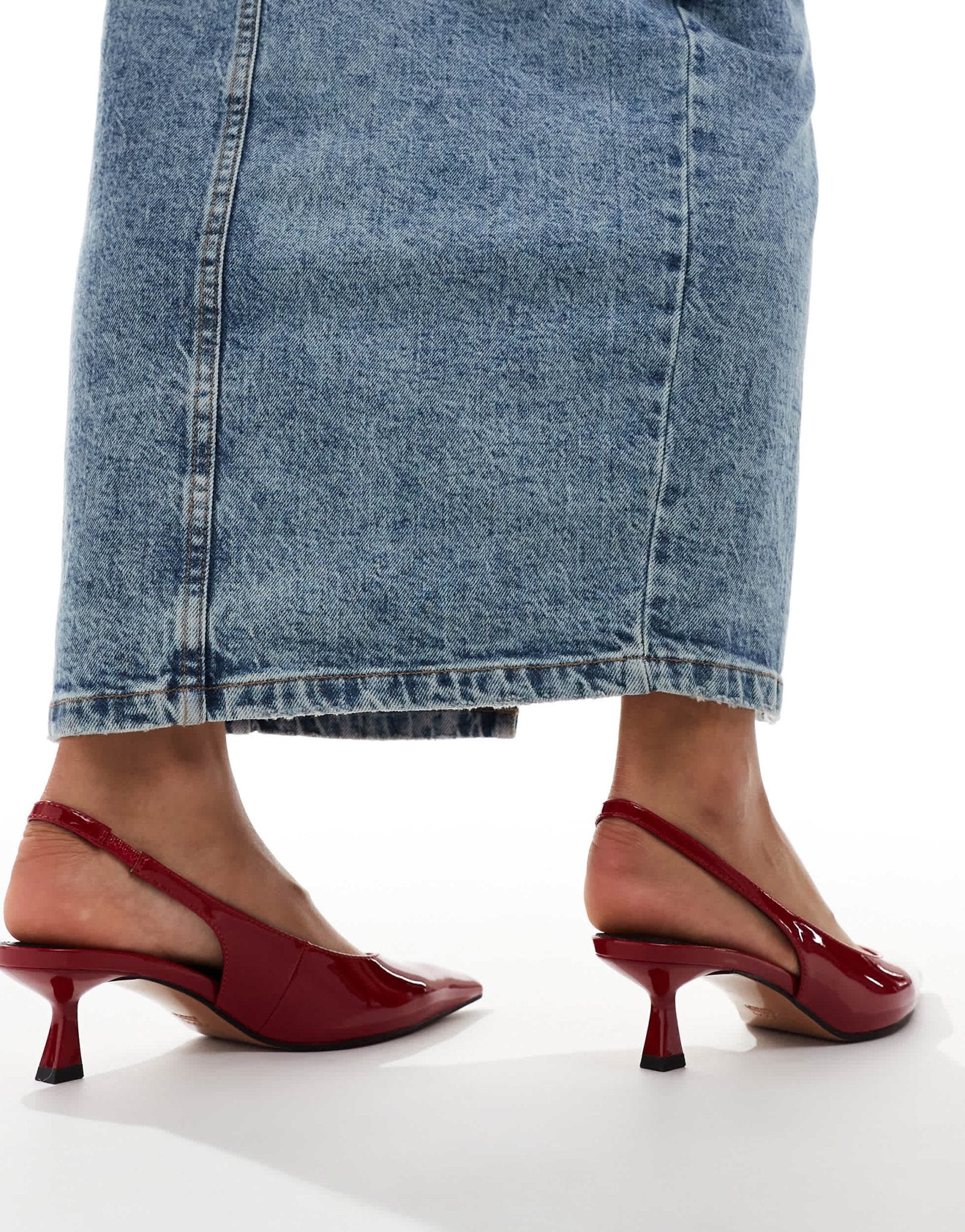 ASOS DESIGN Wide Fit Stroll slingback mid heeled shoes in red - ASOS Sample Sale