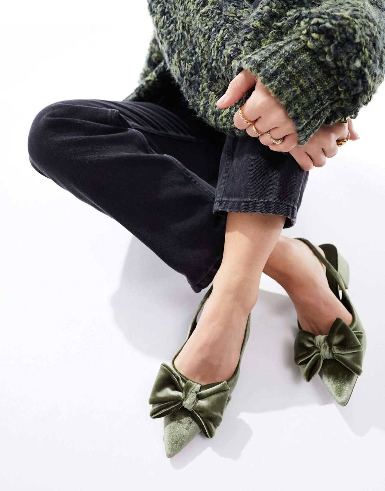 ASOS DESIGN Wide Fit Symphony bow slingback mid block heeled shoes in sage green velvet - PISTACHIO - ASOS Sample Sale