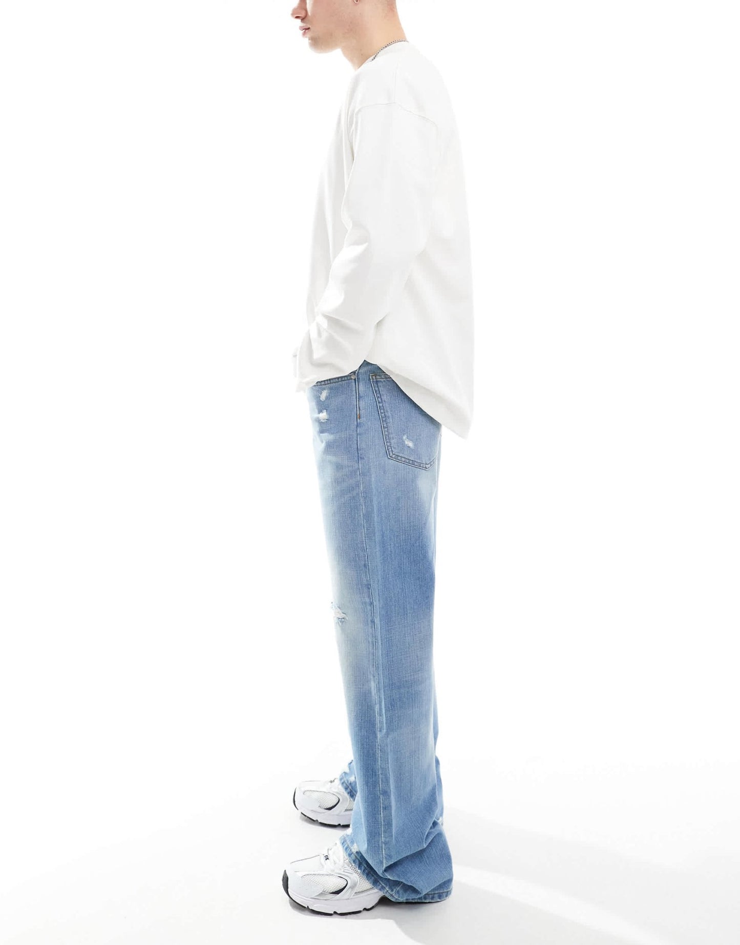ASOS DESIGN wide flare jeans with tint & rips in mid wash blue - ASOS Sample Sale